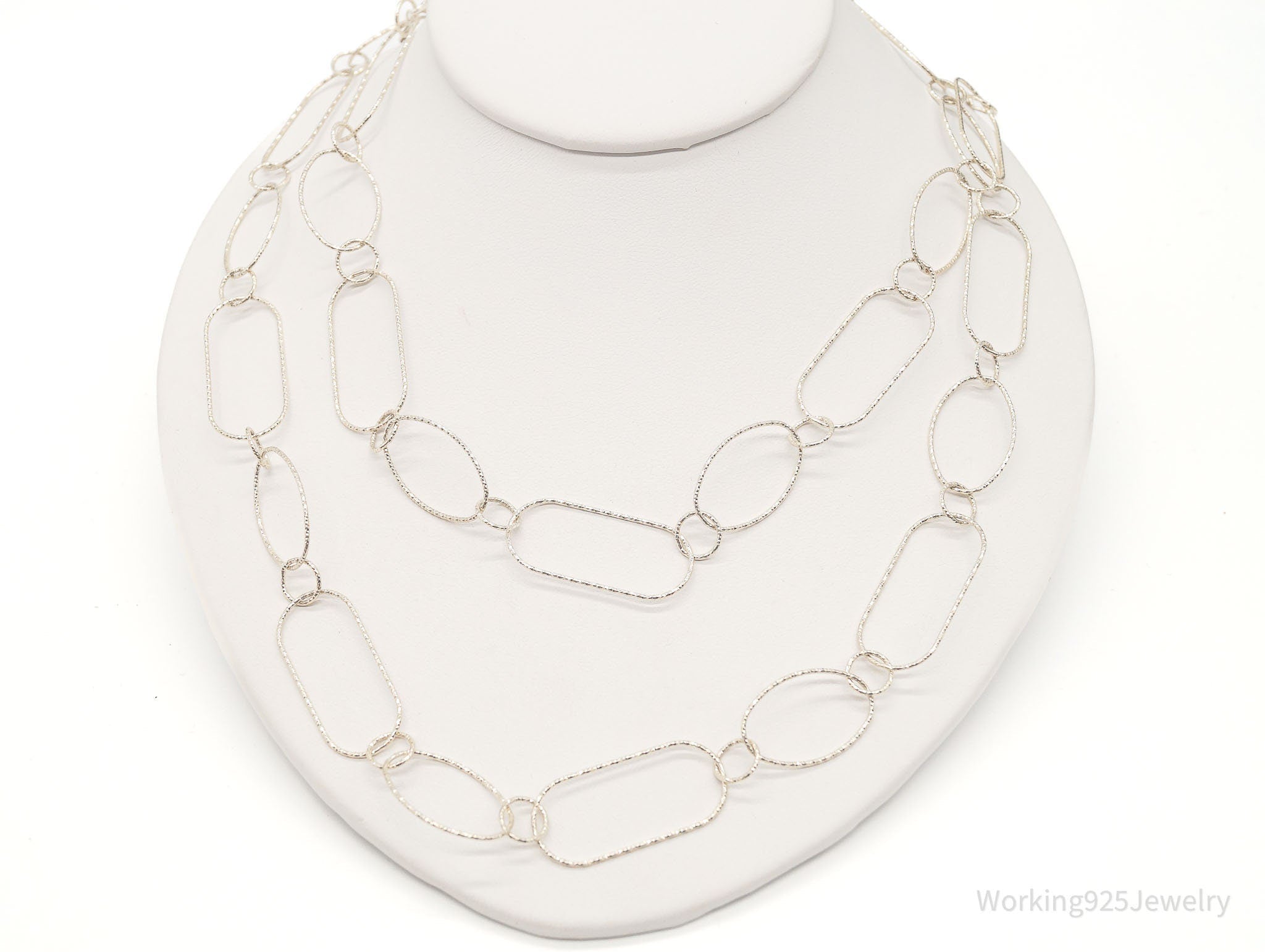 Vintage Designer Silpada Oval Link Textured Sterling Silver Necklace - 38&amp;quot;