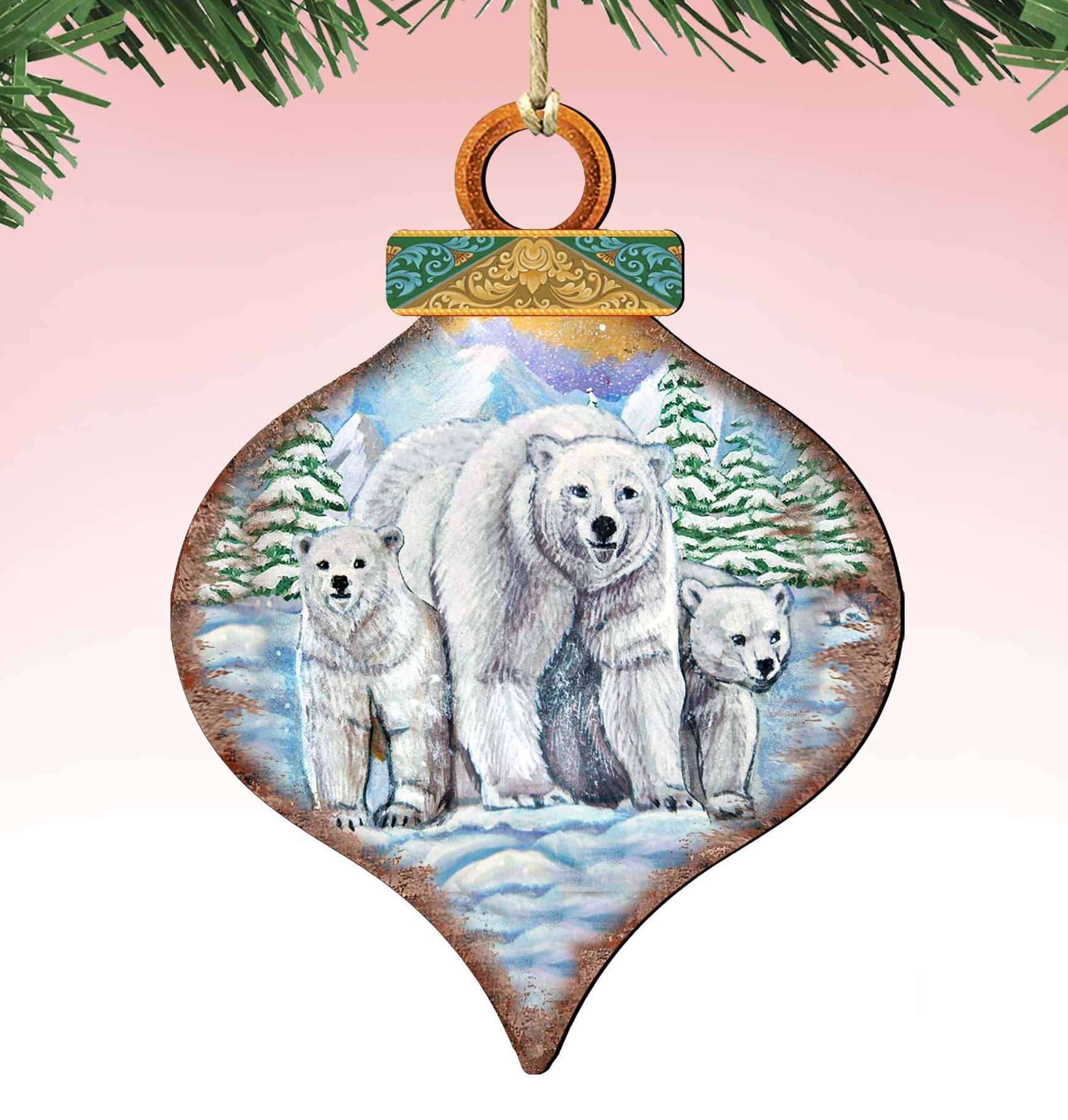 Polar Bears Drop Wooden Ornaments by Nature Wonders - Wildlife Holiday Decor - 8035215
