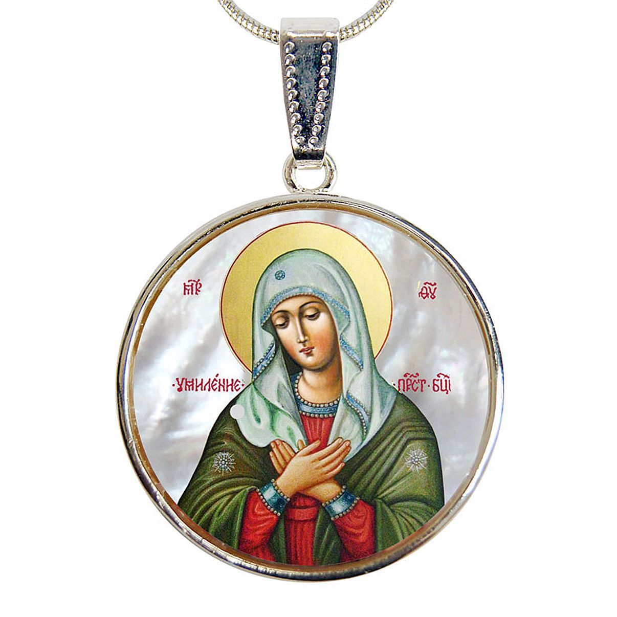 Mother of God Tenderness Silver Plated Mother of Pearl Necklace Jewelry - 43012