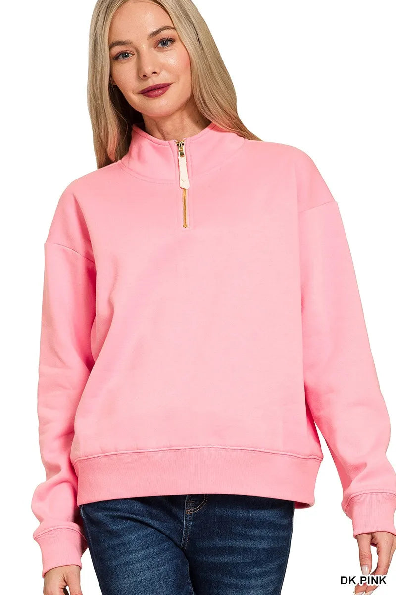 Zenana Fleece Half Zip Sweatshirt