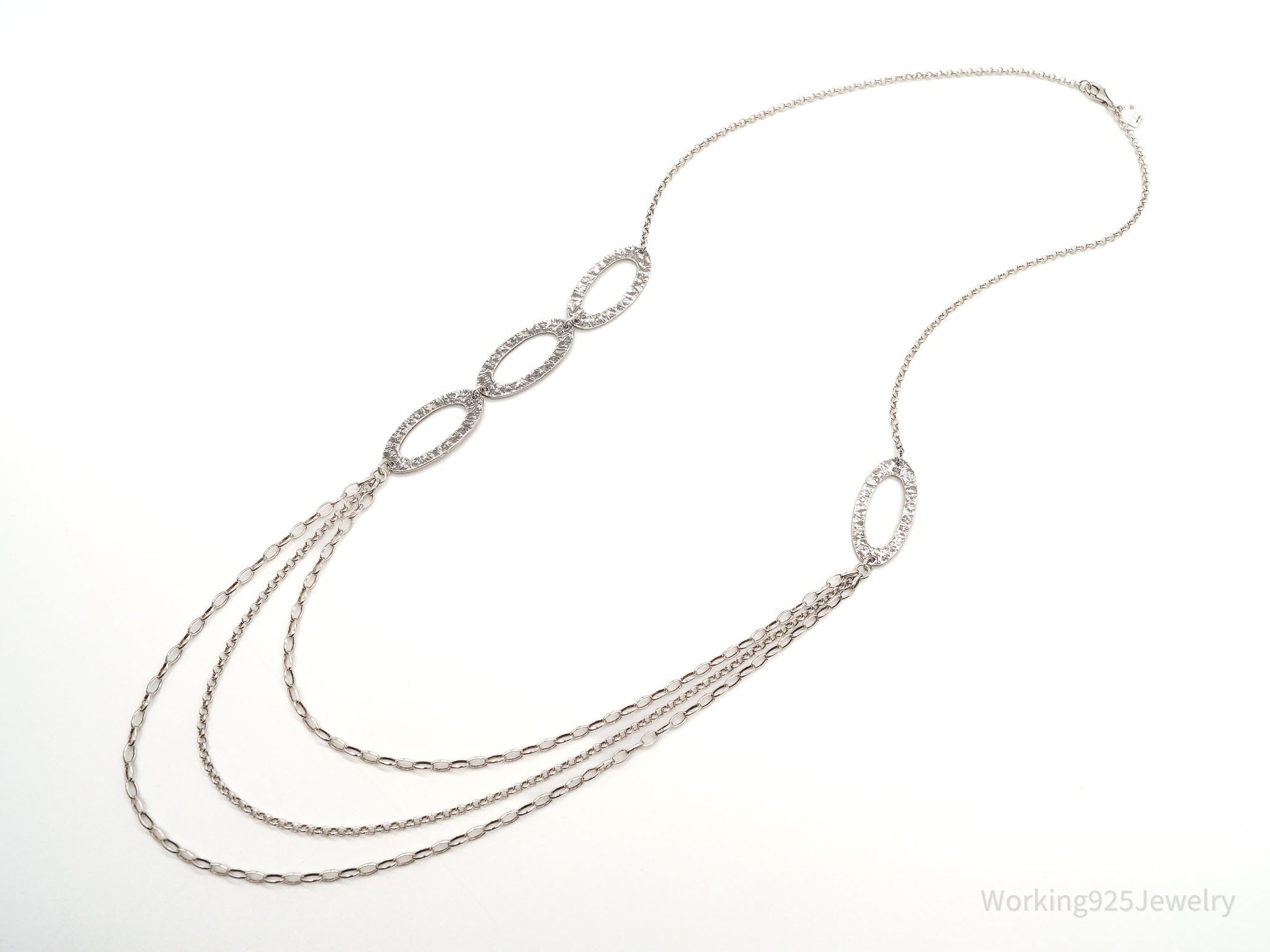 Retired Designer Silpada Cascading Ovals Sterling Silver Necklace - 32&amp;quot;