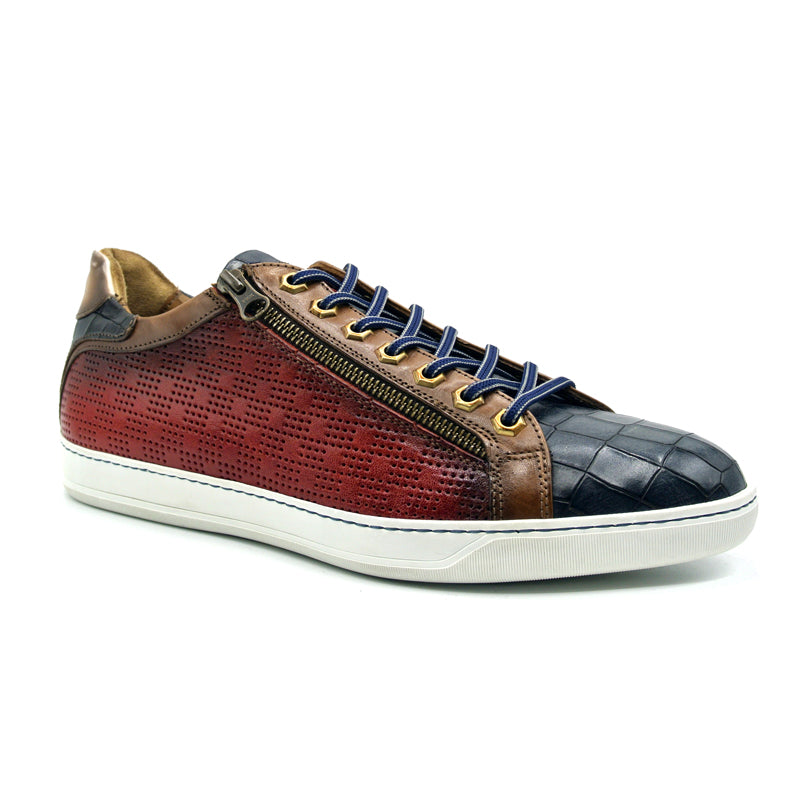 65-209-RED BREZZA Calfskin &amp;amp; Embossed Crocodile Sneaker, Red