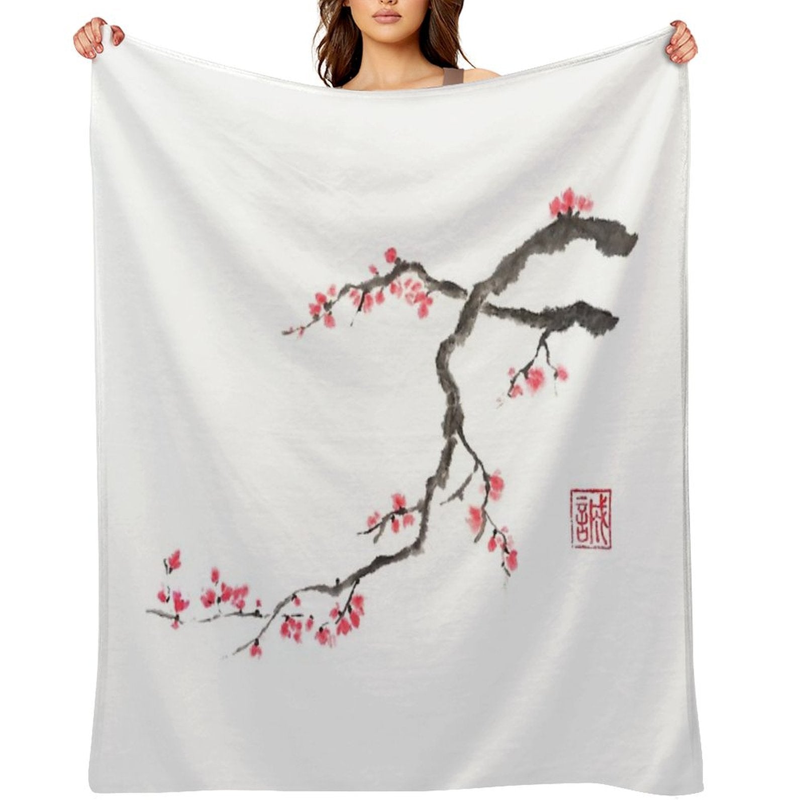 Blushing Maid Sumi-e Painting Throw Blanket