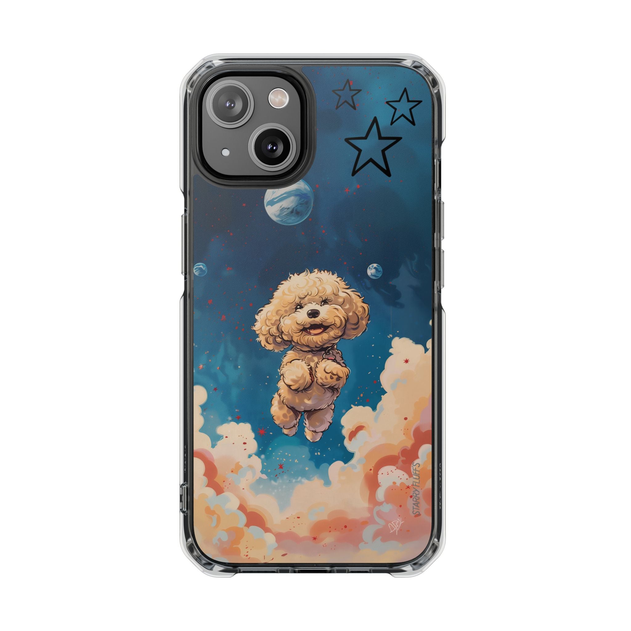 Starry Fluff&amp;#39;s - Pookie Poodle Floating in Space Magnetic Clear Case for iPhone Series