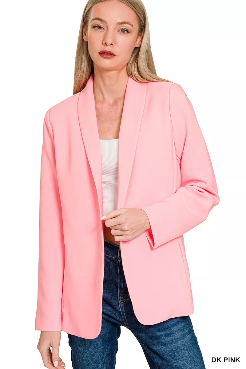 Zenana Woven Long Sleeve Blazer With Lining