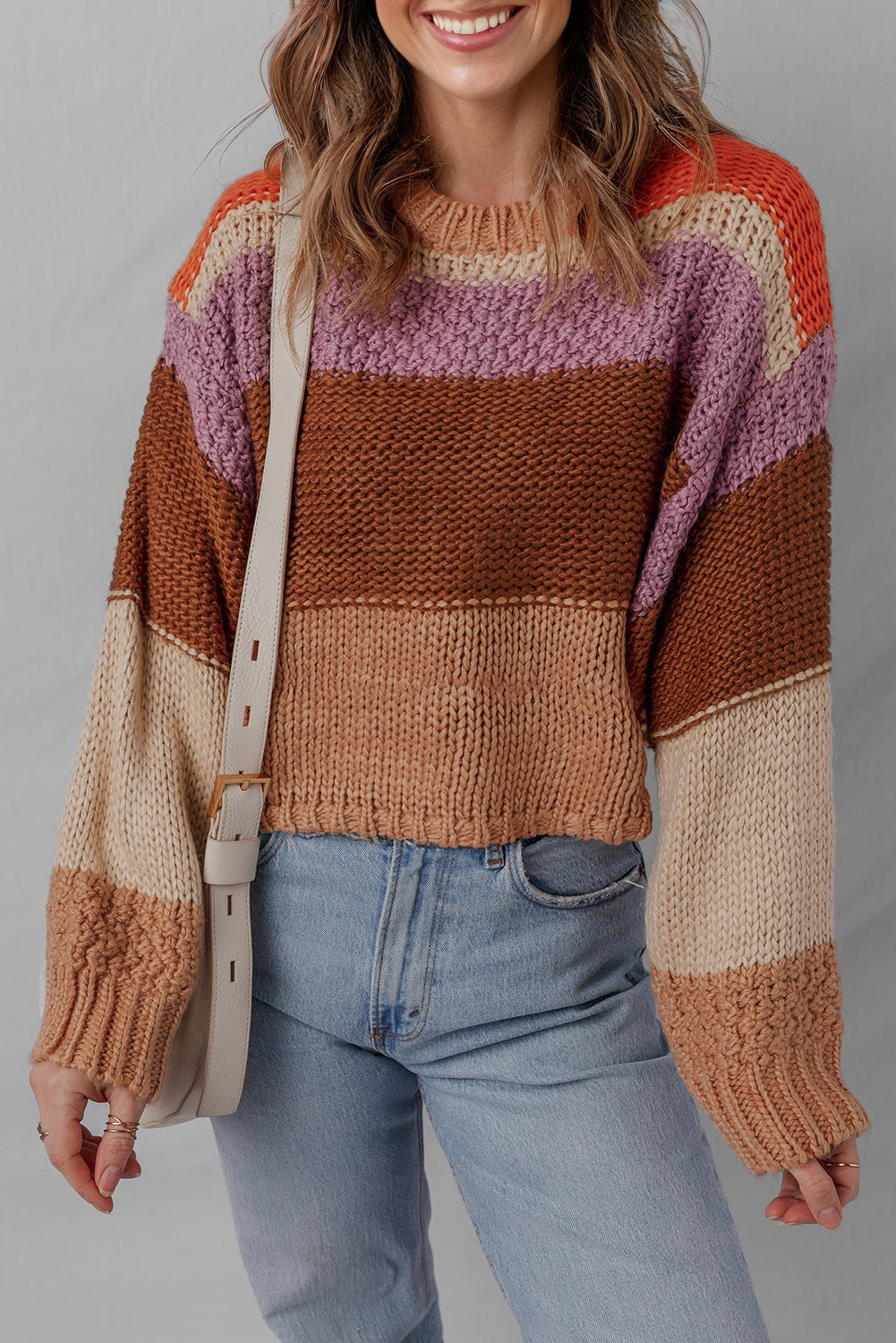Colorblock Drop Shoulder Cropped Sweater