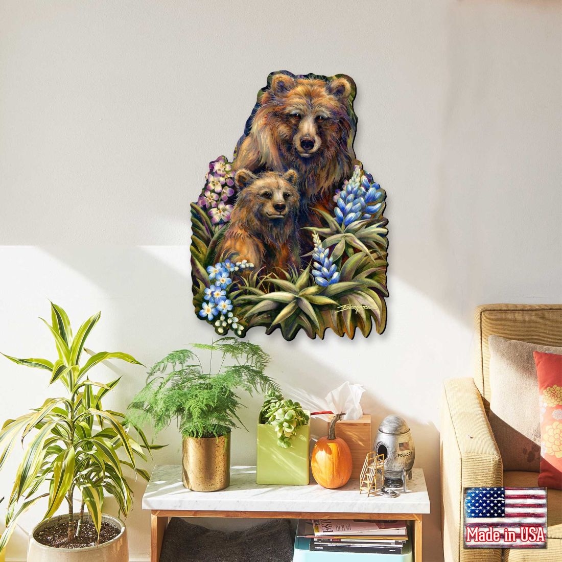 Grin &amp;amp; Bear it Grizzly Mother &amp;amp; Cub Wall Art by J. Bergsma - Wildlife Holiday Decor - 8591947W-JB
