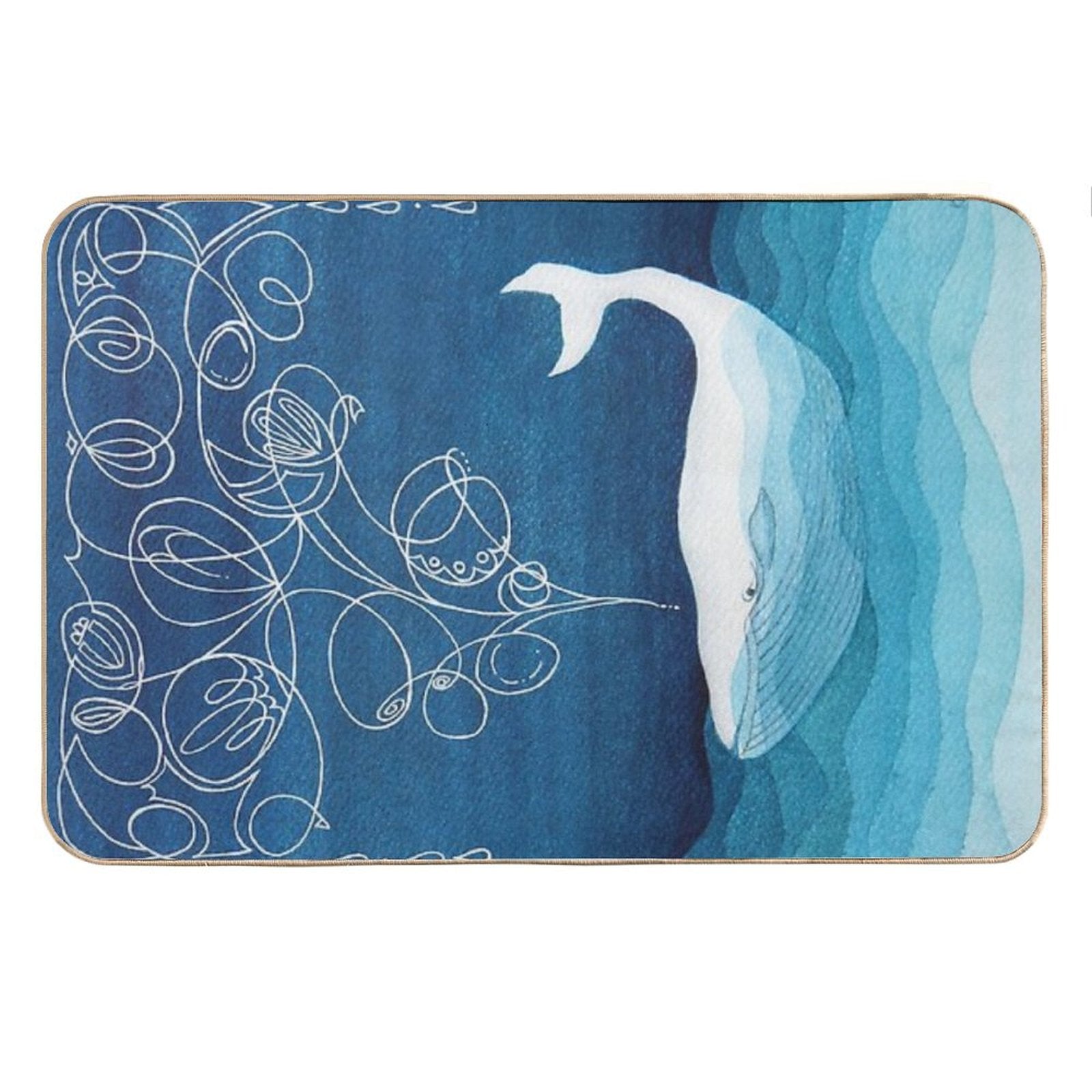 Happy Whale, Animals, Sea Creature, Teal Blue Watercolor Bath Mat