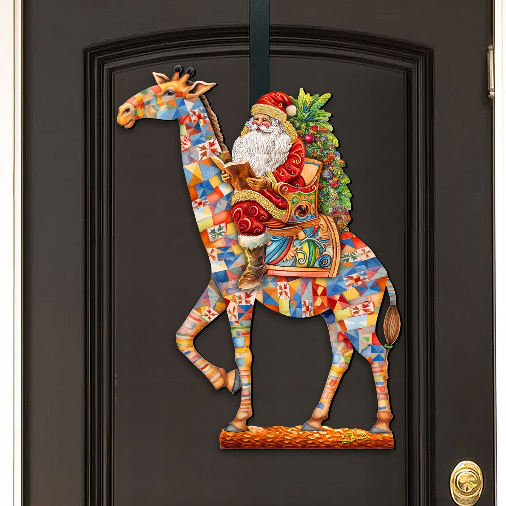 Santa&amp;#39;s Giraffe Adventure Holiday Door Decor by G. Debrekht - Santa Snowman Decor - 8652803H