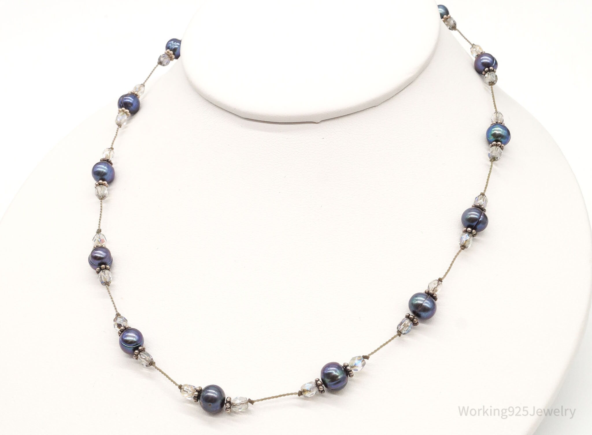 Vintage Tahitian Pearl &amp;amp; Glass Bead Sterling Silver String Necklace