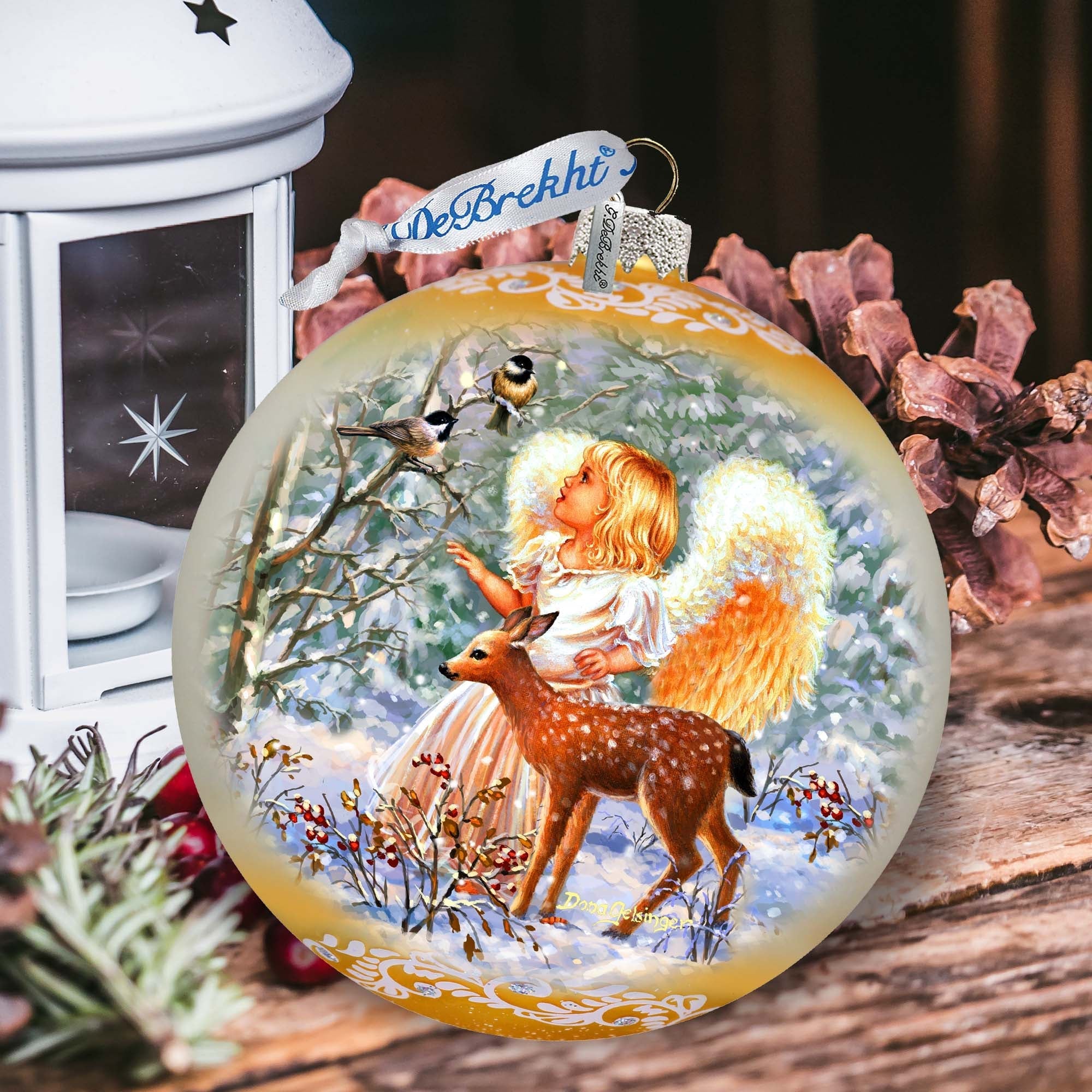 Guardian Angel Fawn Lg Glass Ornament by D. Gelsinger - Nativity Holiday Decor - 73948