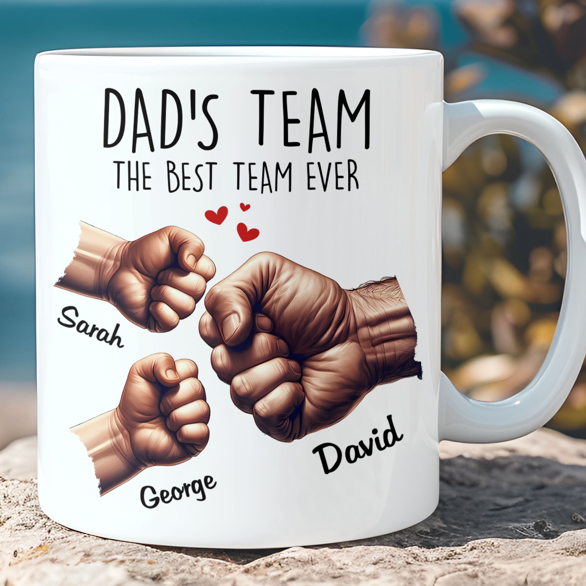 Personalized Dad&amp;#39;s Team Fist Bump Mug - Custom Fathers Day Mug - Gift For Dad, Grandpa - C963