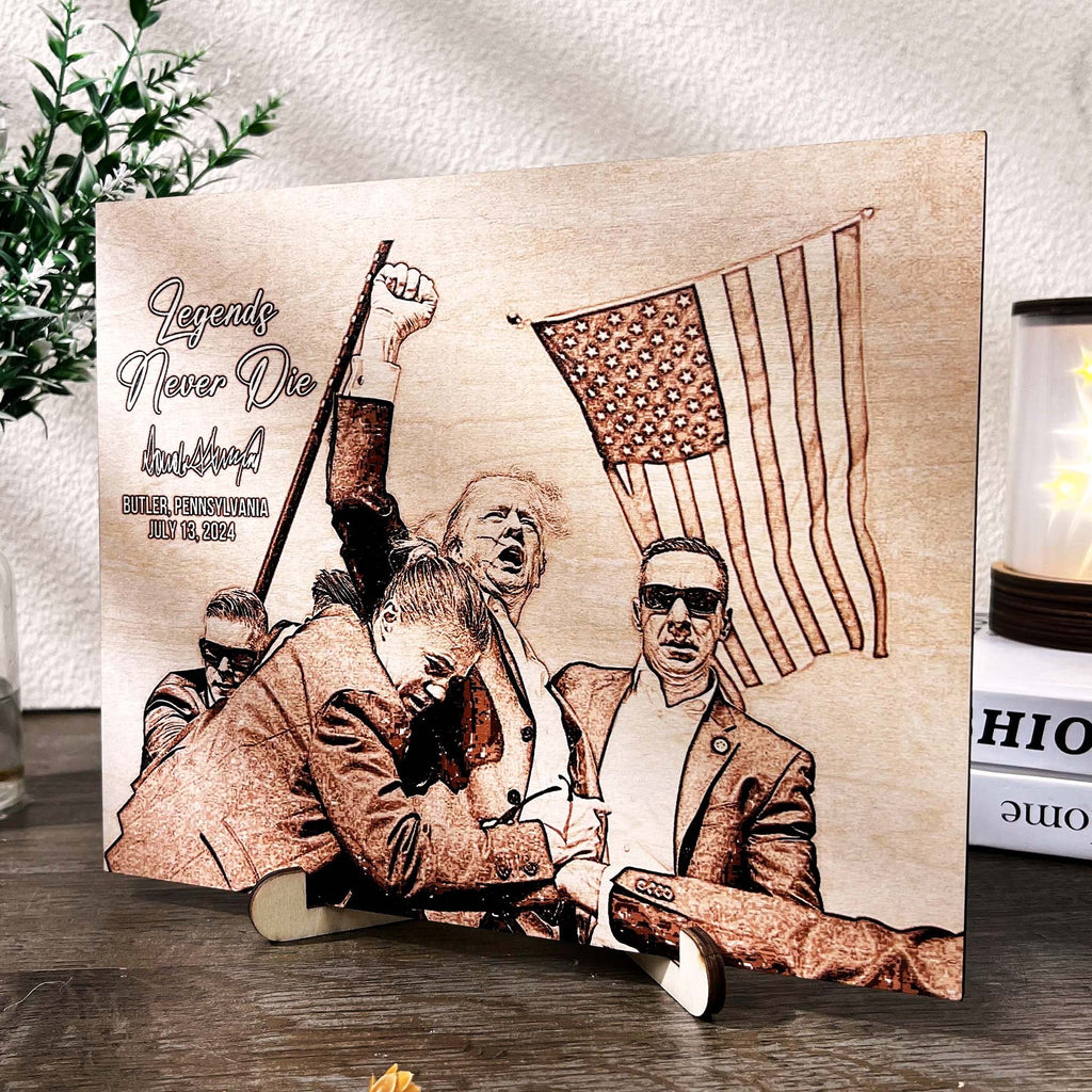 Legends Never Die | Trump Fight 2024 Wood Photo | Trump Pennsylvania Rally | Trump Fight Print Wood Photo C1206 - GOP
