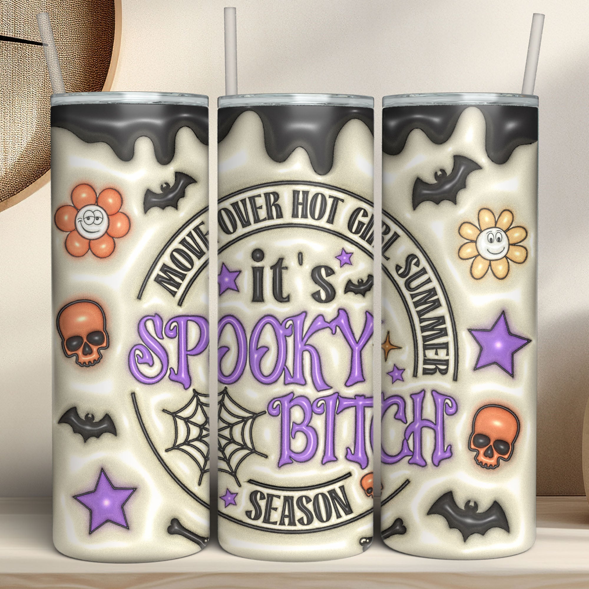 It&amp;#39;s Spooky Bitch Tumbler, Halloween Skinny Tumbler, Halloween 3D Inflated Tumbler T1303