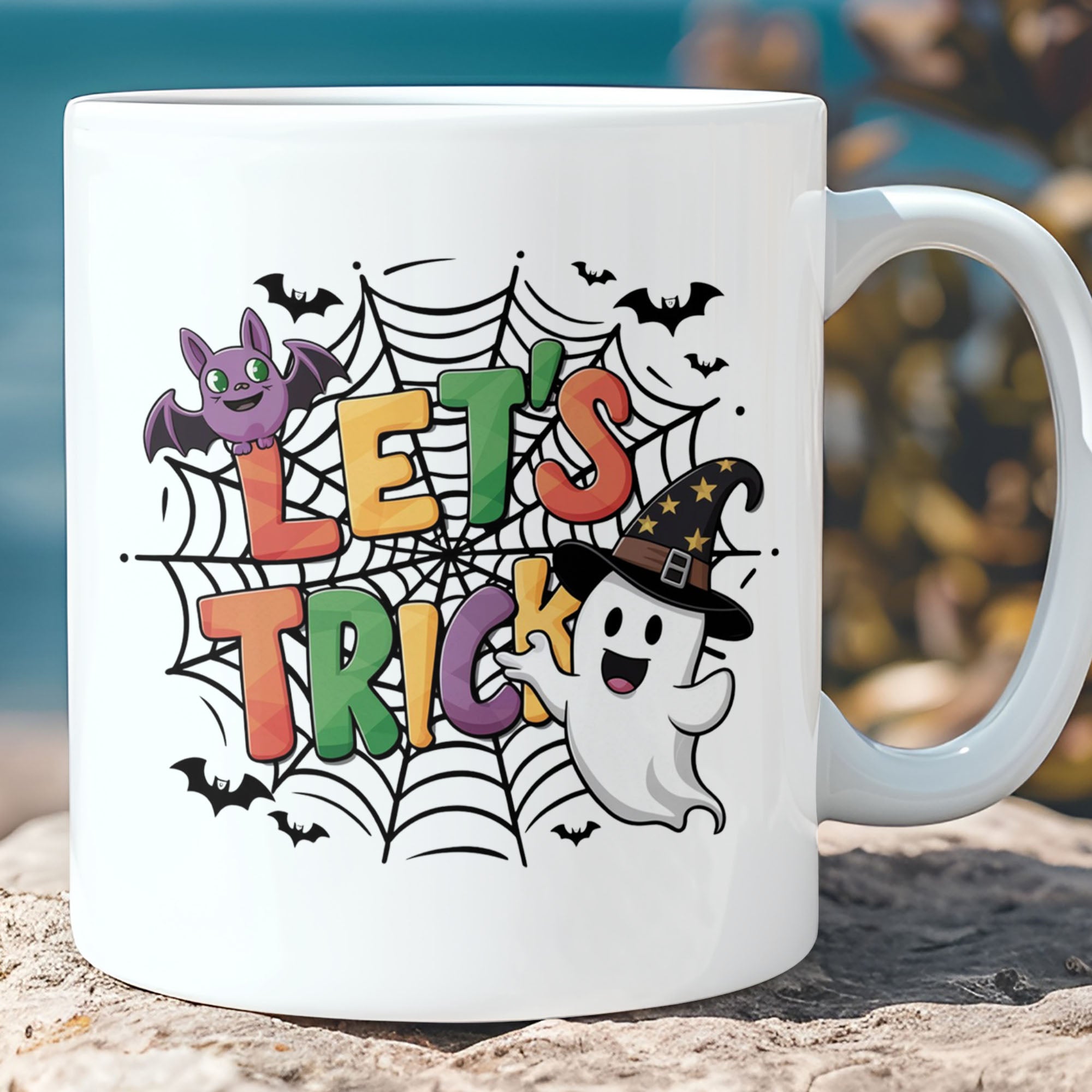 Let&amp;#39;s Trick Mug, Cute Halloween Mug, Cute Ghost Mug, Halloween Mug T1317
