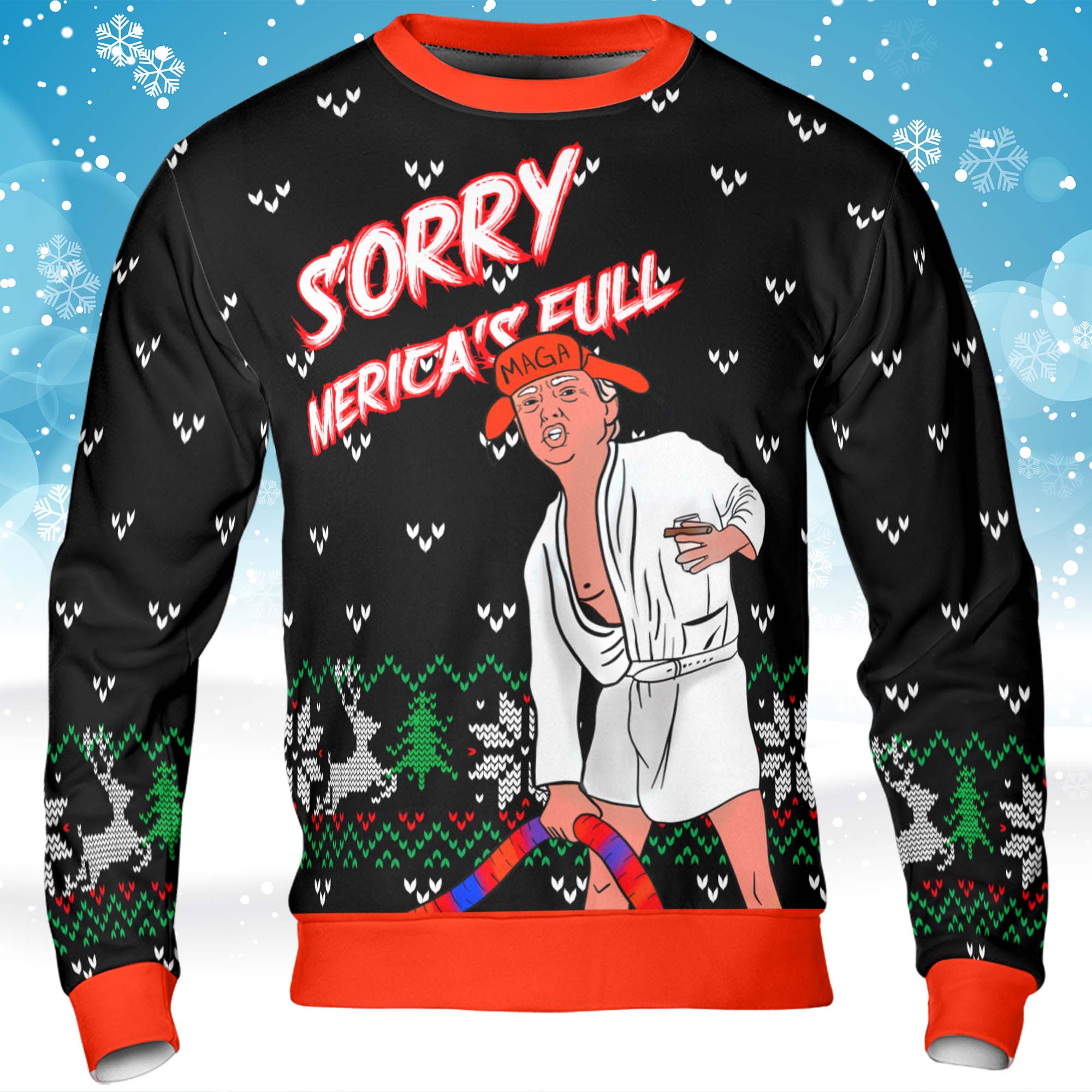 Sorry, Merica&amp;#39;s Full Unisex Sweater | Trump Funny Ugly Xmas | Trump 2024 Christmas All-Over-Printed Sweatshirt C1382 - GOP