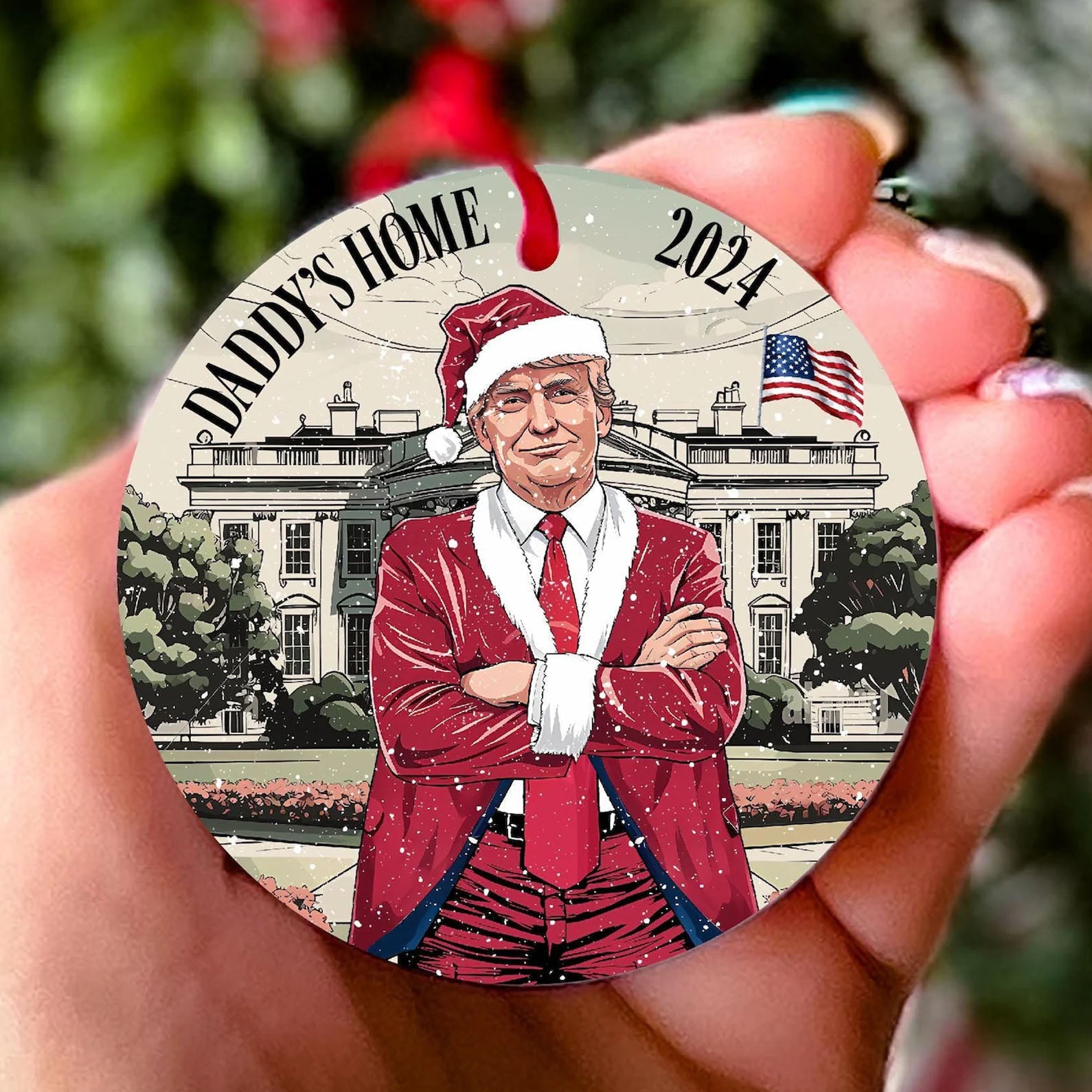 Daddy&amp;#39;s Home Trump Ornament, Funny Trump Ornament, Donald Trump Christmas 45 47 President Acrylic Ornament C1393 - GOP