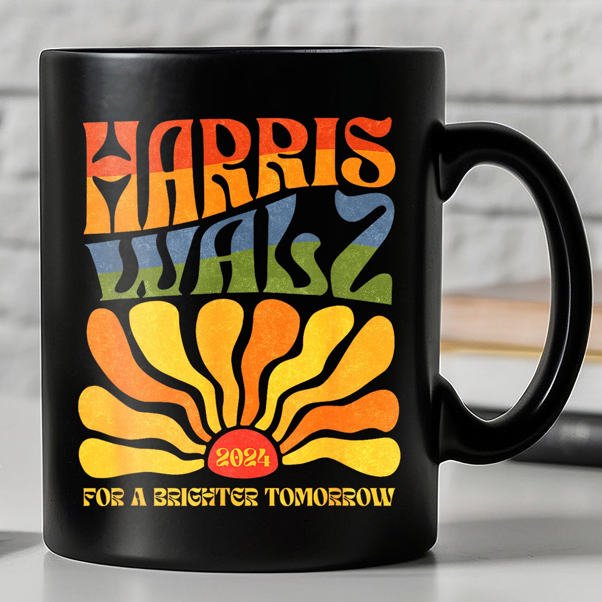 HARRIS WALZ 2024 FOR A BRIGHTER TOMORROW MUG | KAMALA HARRIS 2024 MUG | DEMOCRAT BLACK MUG T1419 - KH2