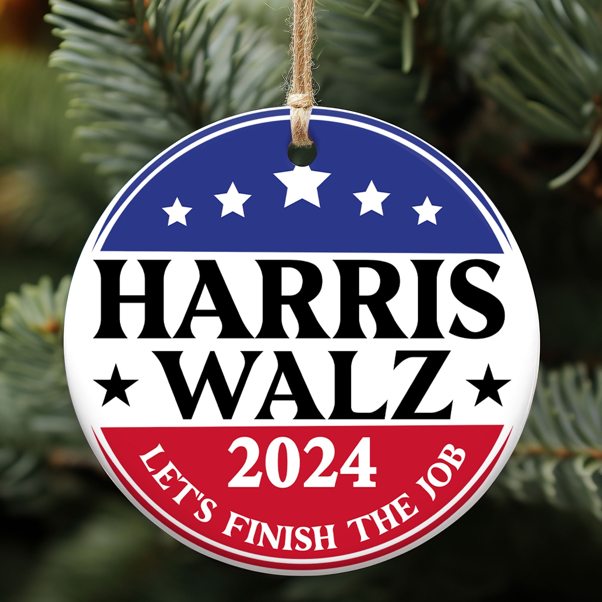 Harris Walz 2024 Let&amp;#39;s Finish The Job Ornament | Kamala Harris 2024 Ornament | Democrat Christmas Ceramic Ornament T1467 - KH2