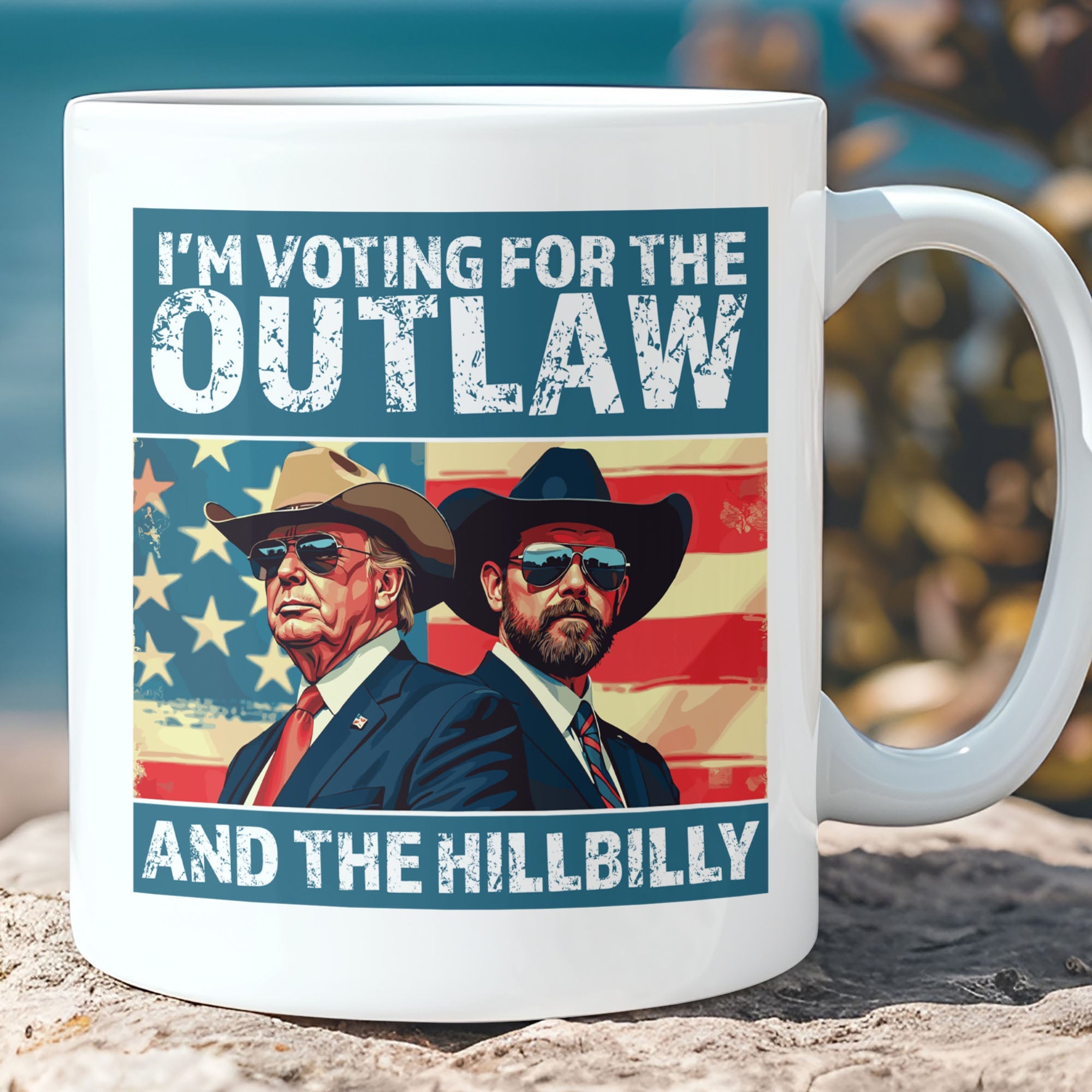 I&amp;#39;m Voting For The Outlaw And Hillbilly Mug | Trump Vance Mug | Trump Supporters White Mug Accent Mug T1537 - GOP