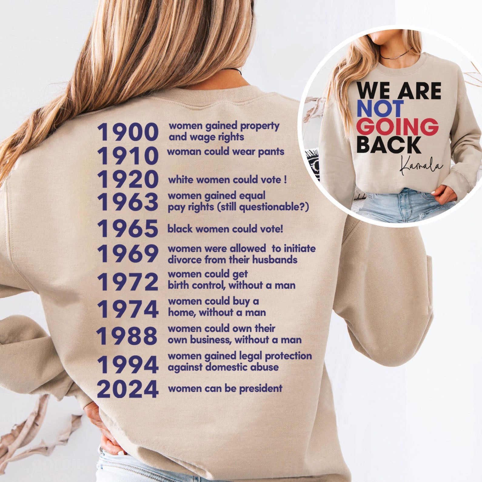 We Are Not Going Back Shirt | Kamala Harris 2024 Shirt | Democrat Front &amp;amp; Back Shirt Bright T1551 - KH2