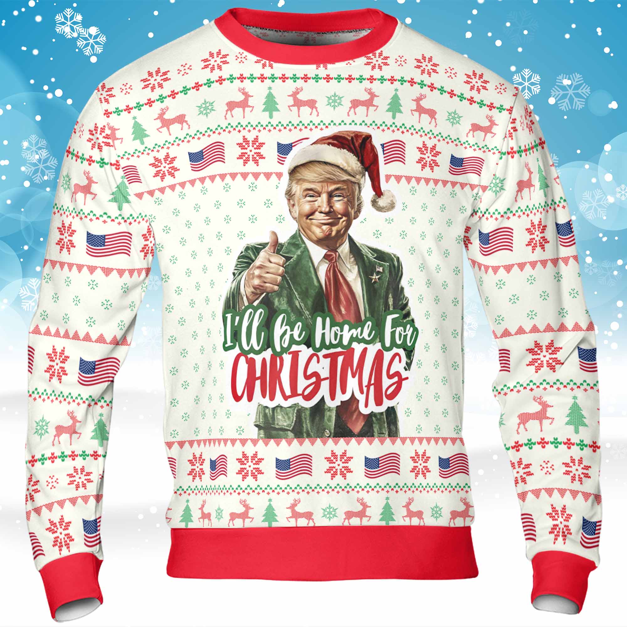 Trump I&amp;#39;ll Be Home For Christmas Sweater, Trump 2024 Christmas All-Over-Printed Sweatshirt T1559 - GOP