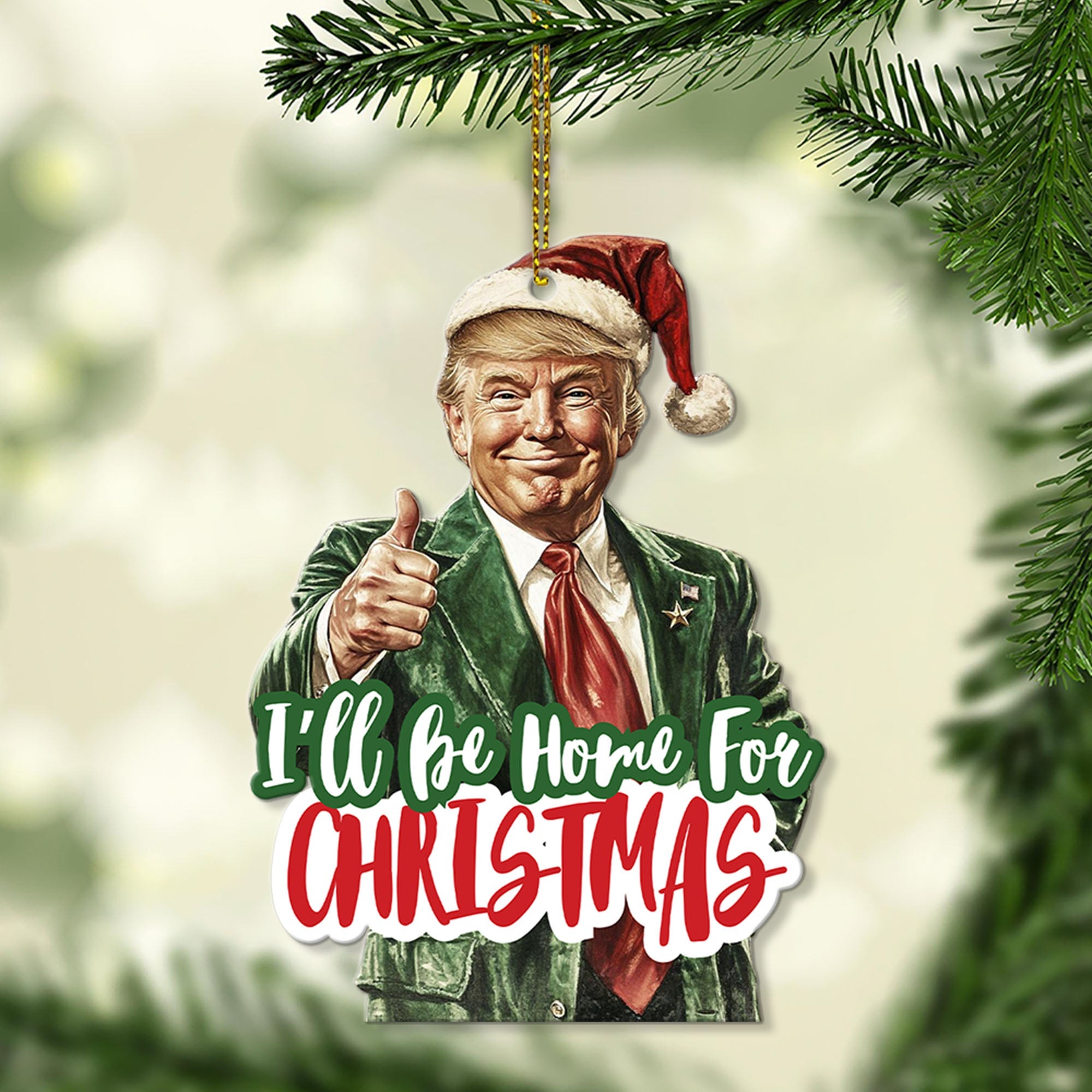 I&amp;#39;ll Be Home For Christmas, Trump Santa Hat, Christmas Trump Acrylic Ornament | Perfect for Car &amp;amp; Christmas Tree Decor T1559 - GOP
