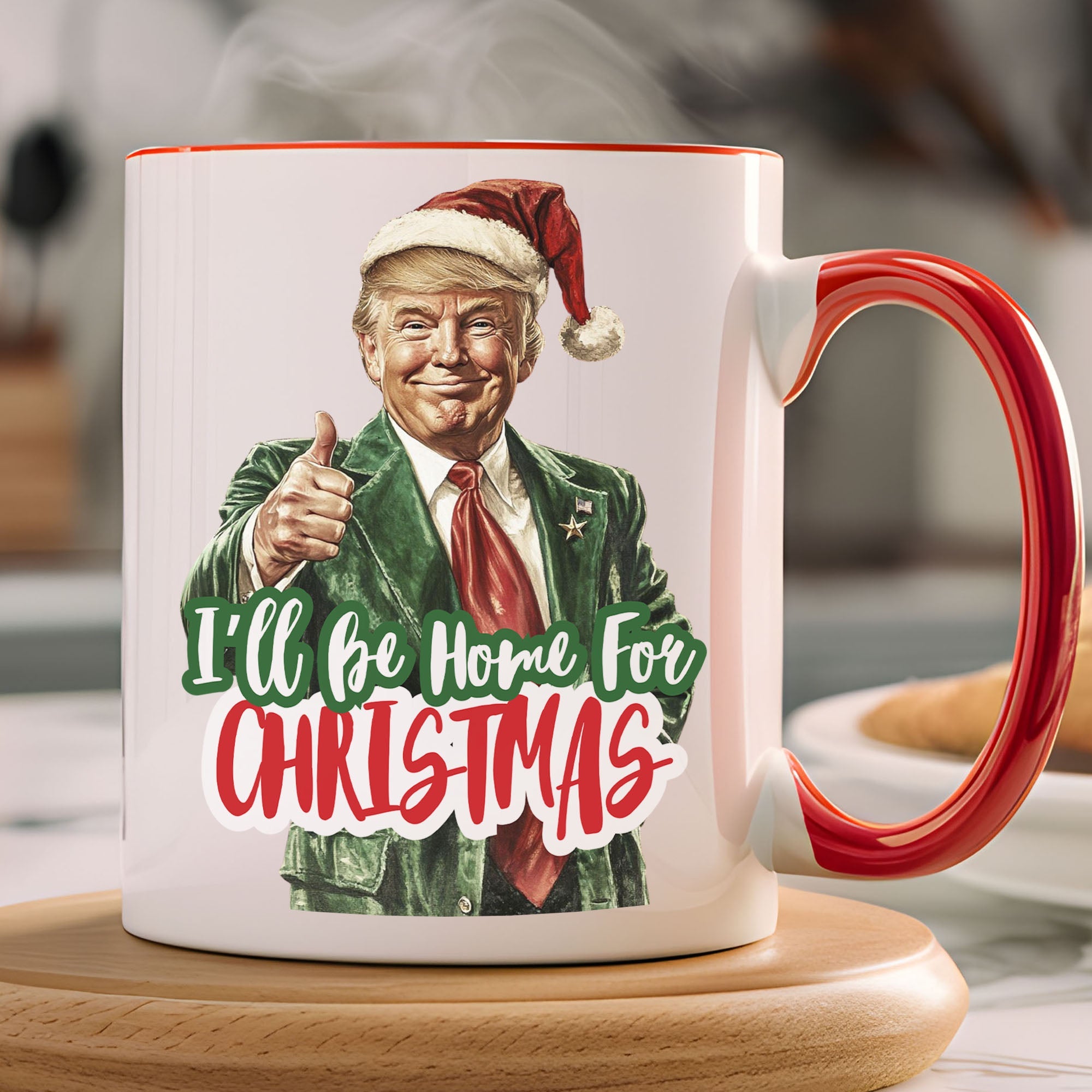 Trump I&amp;#39;ll Be Home for Christmas Mug, Humorous Trump Christmas Mug, Christmas Republican White Mug Accent Mug C1559 - GOP