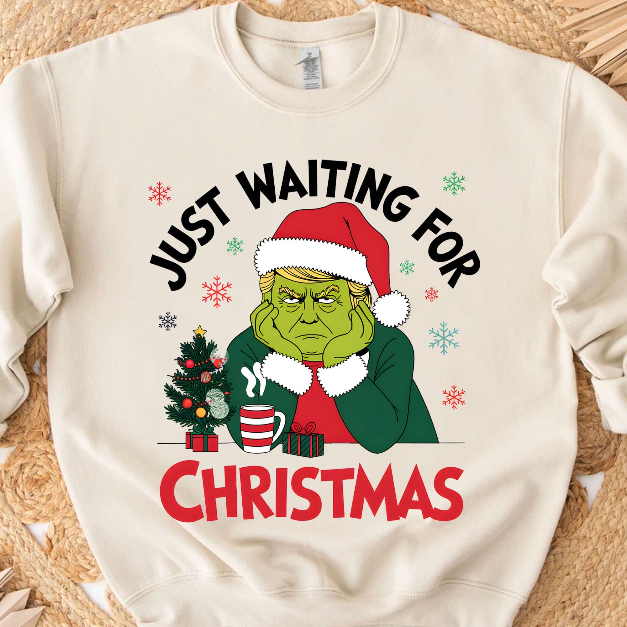 Just Waiting For Christmas Sweatshirt, Trump Grinchmas Sweatshirt, Retro Funny Trump 2024 Ugly Sweatshirt T1569 - GOP