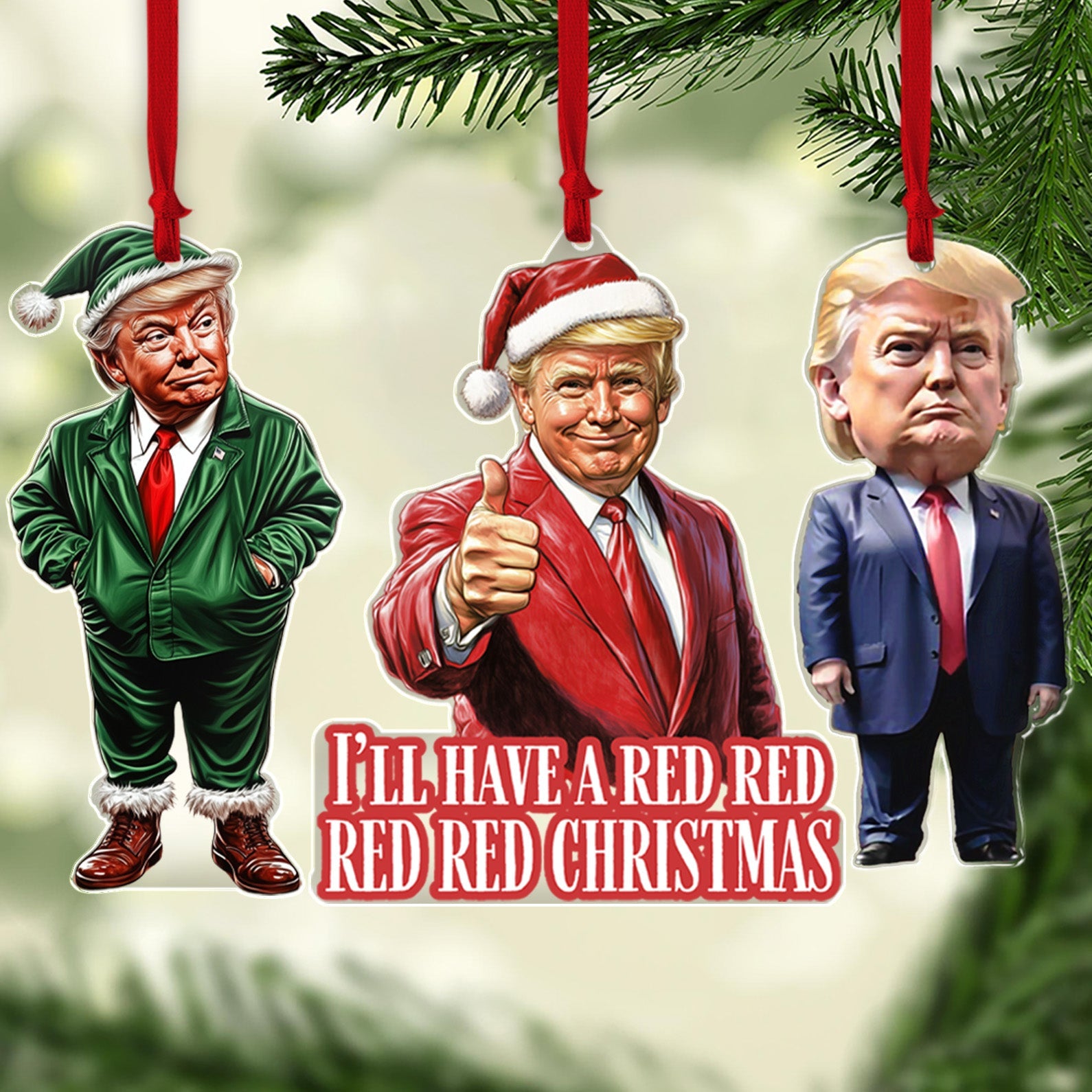 I'll Have A Red Christmas, Trump Santa Hat, Christmas Trump Acrylic Ornament, Perfect for Car & Christmas Tree Decor C1615 - GOP