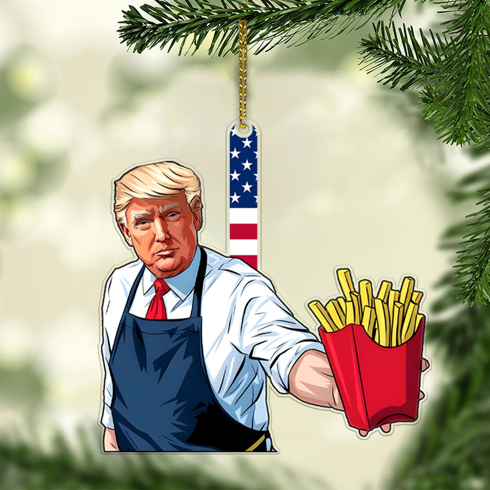 Trump Fries McDonald, Trendy Christmas Trump Acrylic Ornament, Perfect for Car &amp;amp; Christmas Tree Decor T1620 - GOP