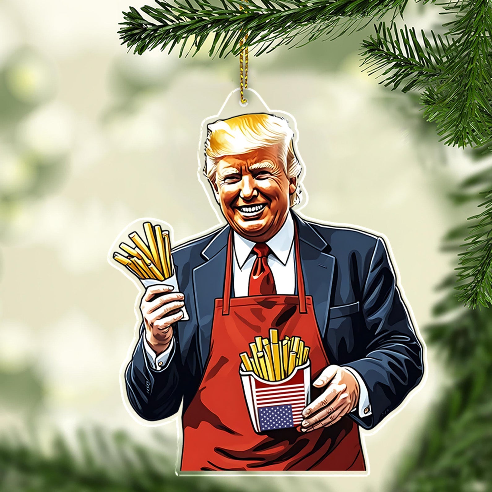 Trump Fries MAGA, Trendy Trump McDonald Acrylic Ornament, Perfect for Car &amp;amp; Christmas Tree Decor T1647 - GOP