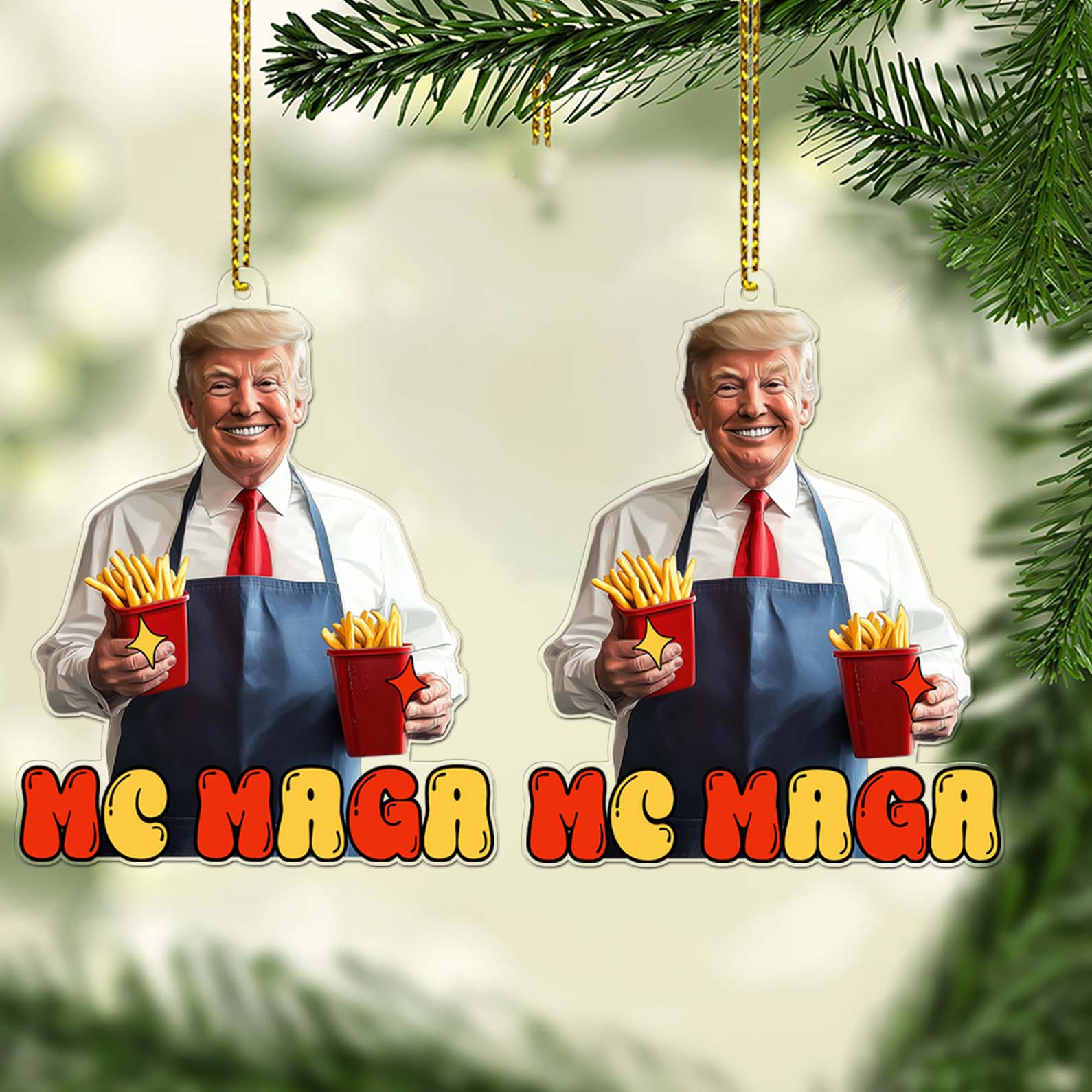 Trump Mc MAGA, Trendy Trump McDonald Acrylic Ornament, Perfect for Car & Christmas Tree Decor T1649 - GOP