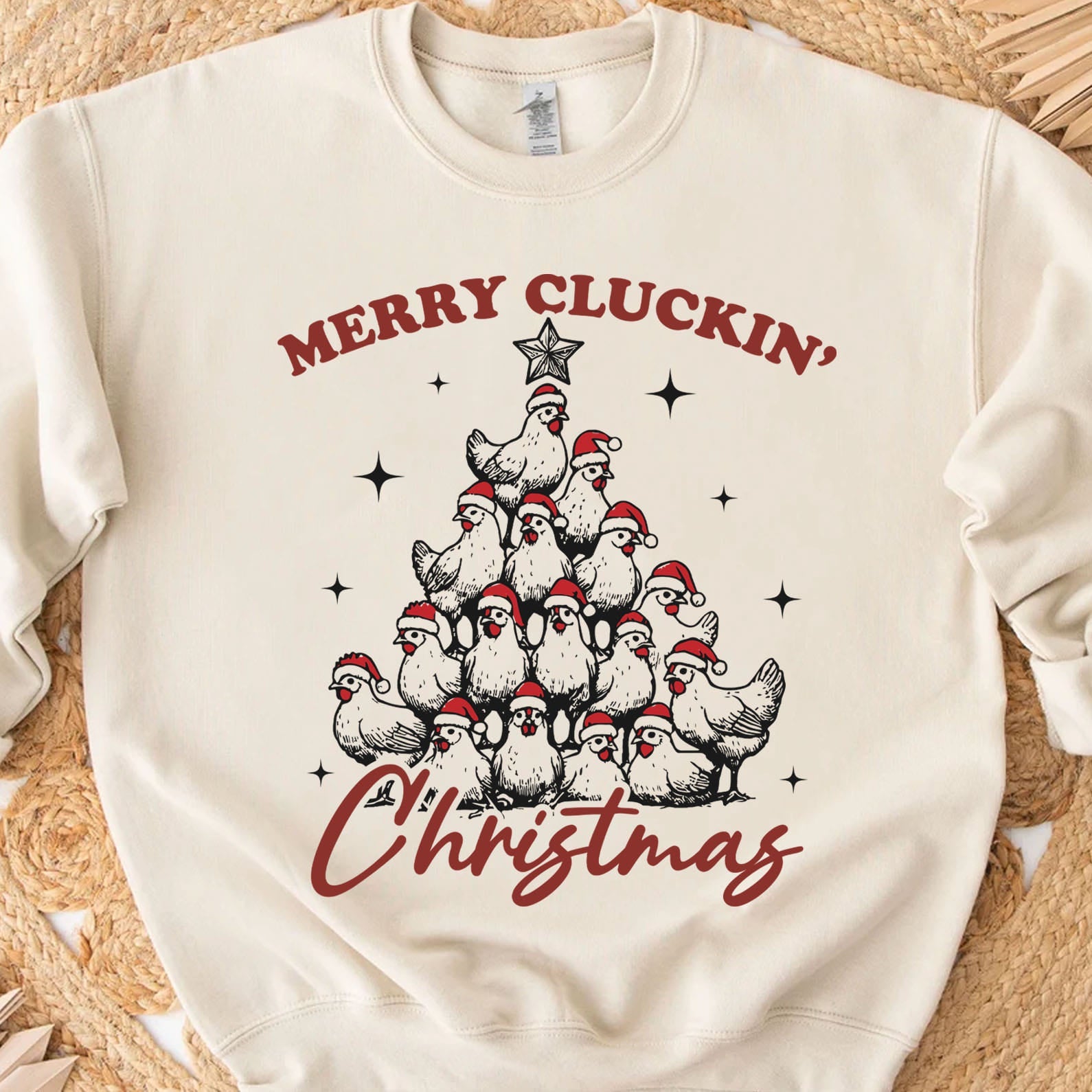 Merry Cluckin&amp;#39; Christmas Shirt, Christmas Farmhouse Sweater, Funny Trendy Merry Christmas Chickens Sweatshirt T1657