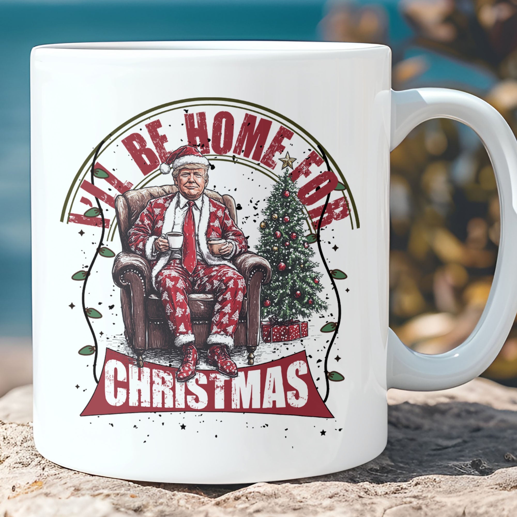 Trump I&amp;#39;ll Be Home for Christmas Mug, Humorous Trump Christmas Mug, Christmas Republican White Mug Accent Mug T1661 - GOP