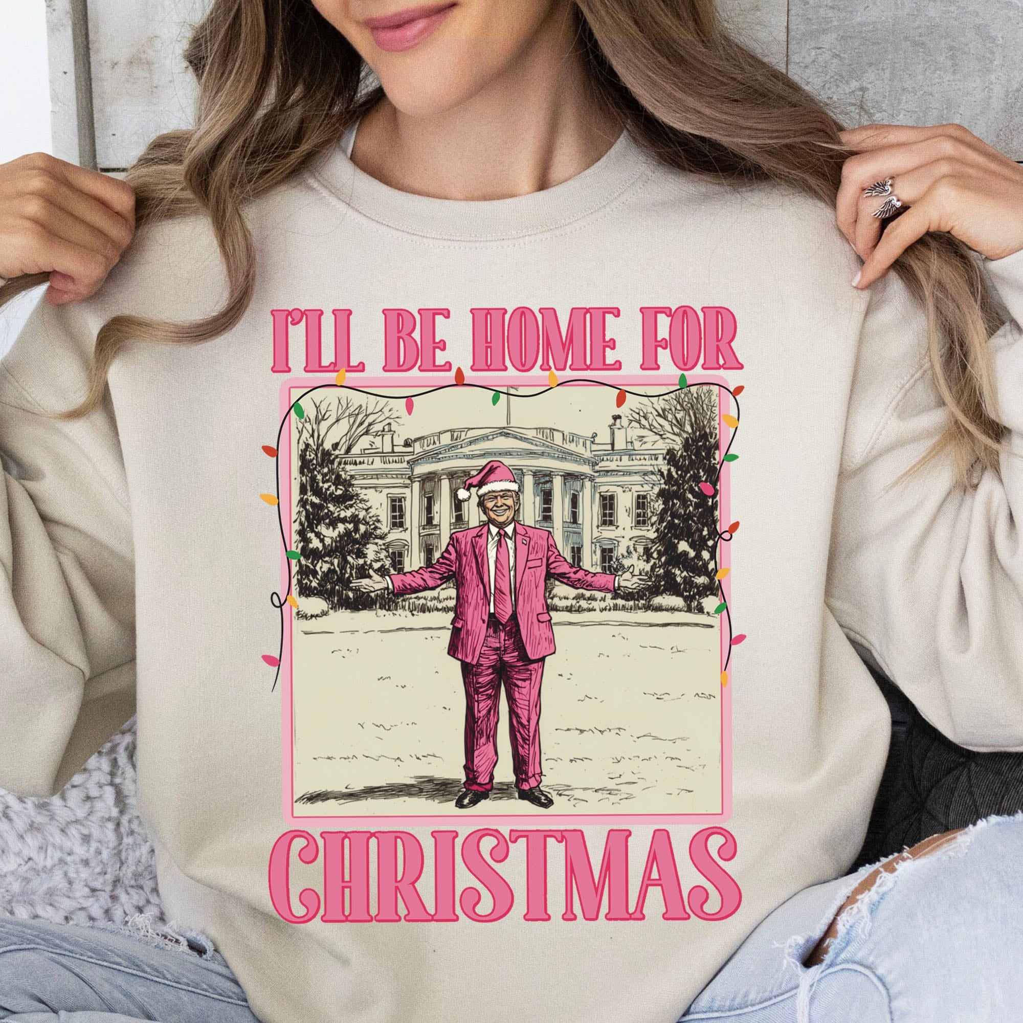 I&amp;#39;ll Be Home for Xmas Sweatshirt, Funny Trump Christmas Sweatshirt, Trump Supporters 2024 Ugly Sweatshirt T1662 - GOP