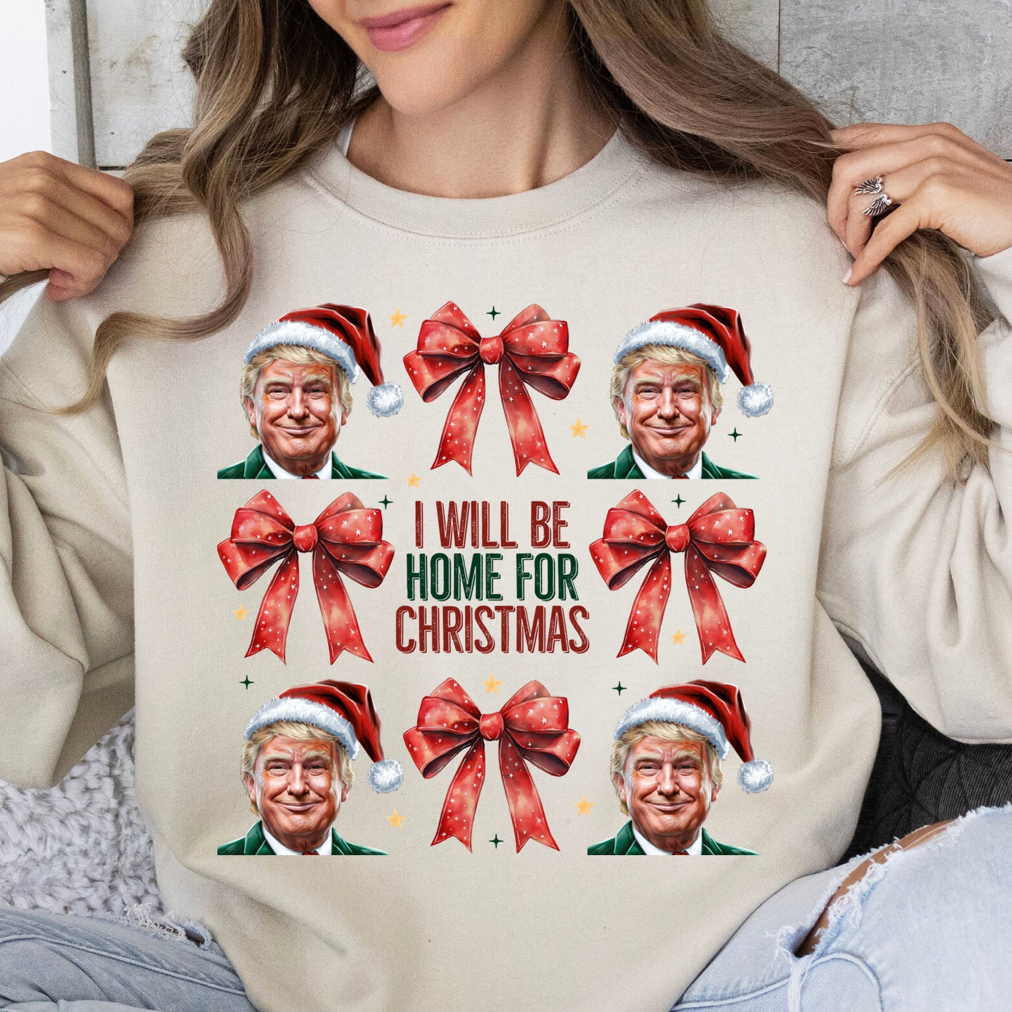 Trump I&amp;#39;ll Be Home For Christmas Sweatshirt, Humorous Trump Christmas Sweatshirt, Trump Supporters 2024 Ugly Sweatshirt T1682 - GOP