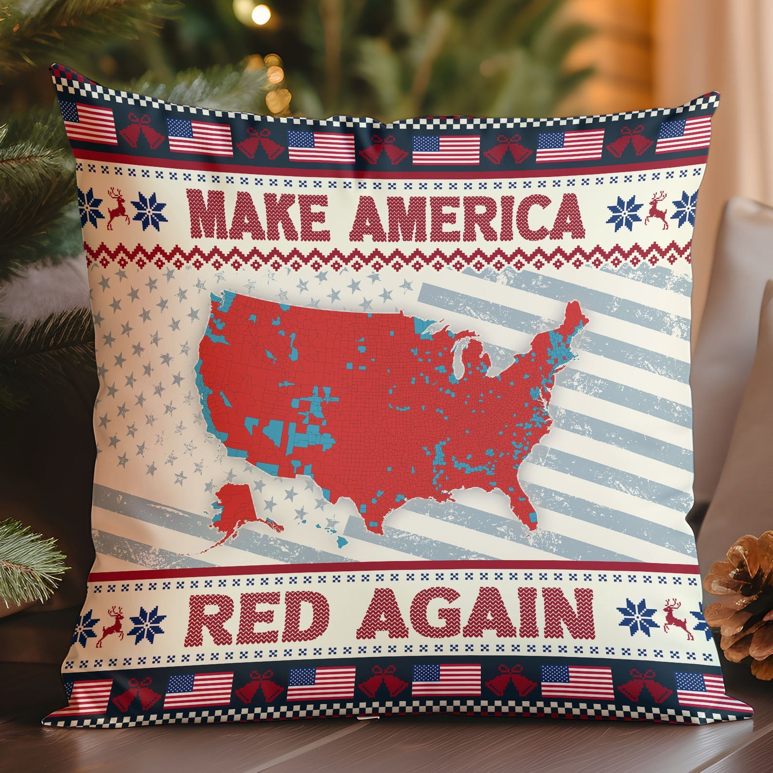 Make America Red Again Pillow, Election Map 2024, 2024 Election Result, Trump Won 2024 Christmas Pillow M1817 - GOP