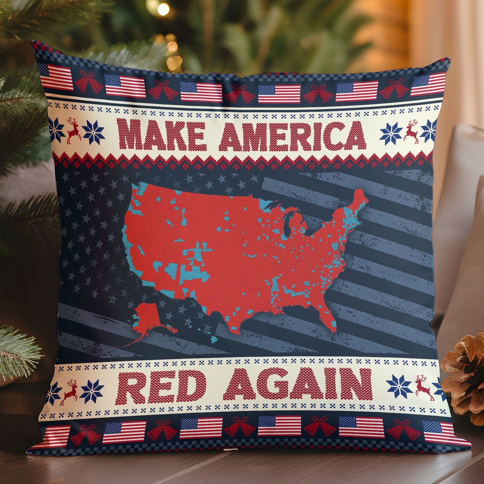 Make America Red Again Pillow, Election Map 2024, 2024 Election Result, Trump Won 2024 Christmas Pillow M1817 - GOP