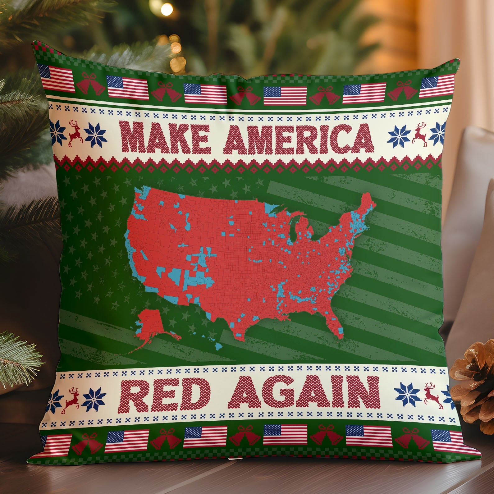 Make America Red Again Pillow, Election Map 2024, 2024 Election Result, Trump Won 2024 Christmas Pillow M1817 - GOP