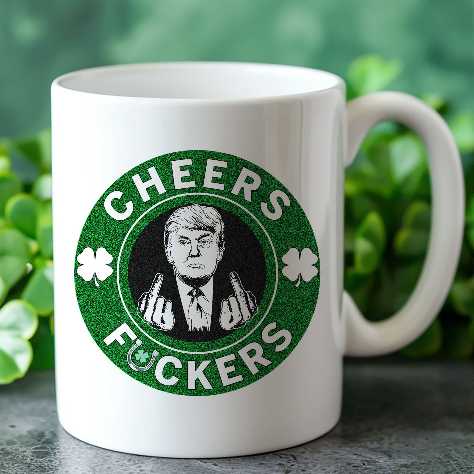 Donald Trump Cheers Fuckers Mug, St. Patrick&amp;#39;s Day Mug, Funny Trump Patrick Day White Mug Accent Mug 681897 - GOP