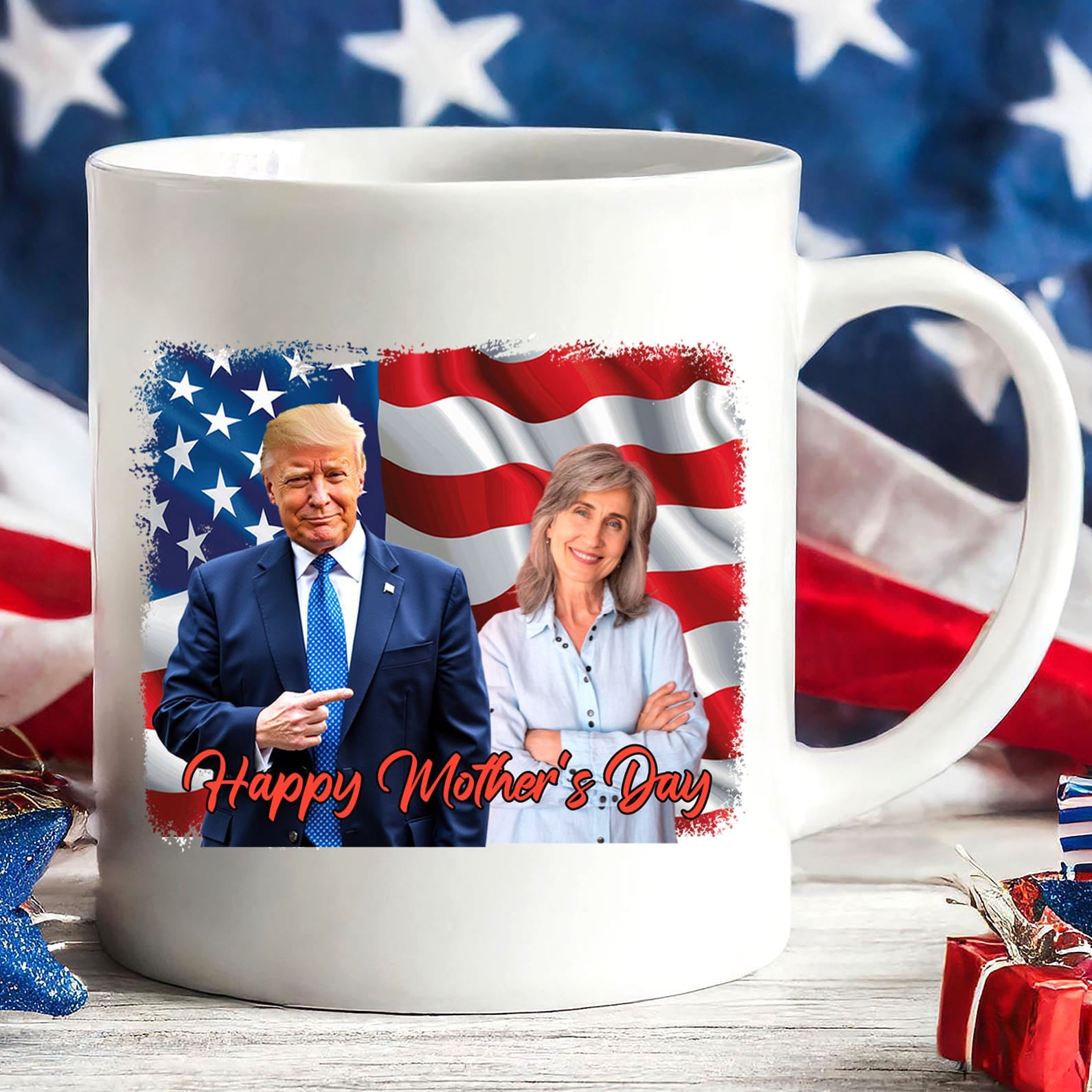 Happy Mother&amp;#39;s Day Mug, Personalize Custom Photo with Trump Mug, Photo with Trump, Donald Trump President, Family Gift White Mug Accent Mug 682000 - GOP