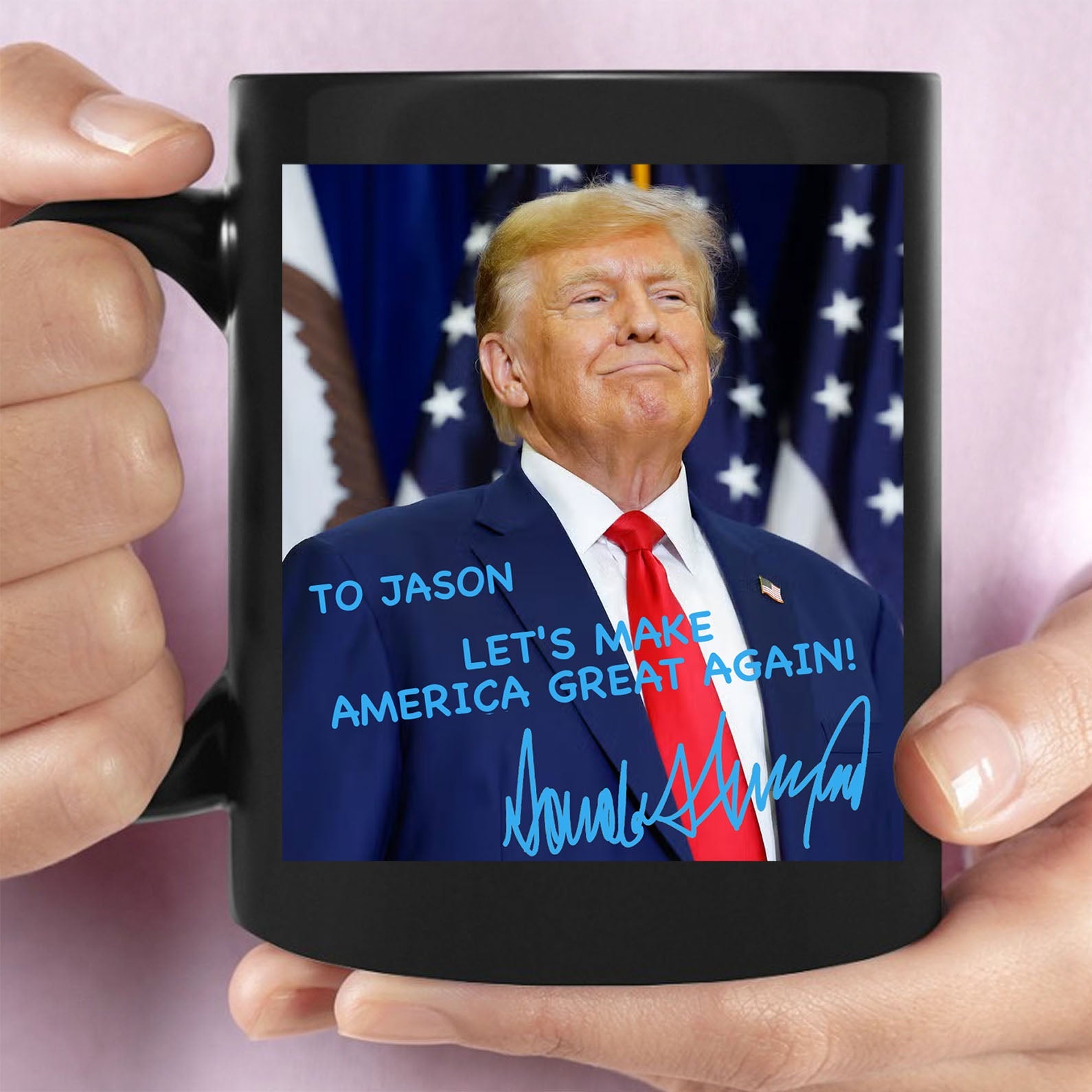 PRESIDENT DONALD TRUMP OFFICIAL PORTRAIT 2025 | PRESIDENT DONALD TRUMP AUTOGRAPHED MUG | DONALD TRUMP HOMAGE MUG | DONALD TRUMP FAN BLACK MUG 682036 - GOP
