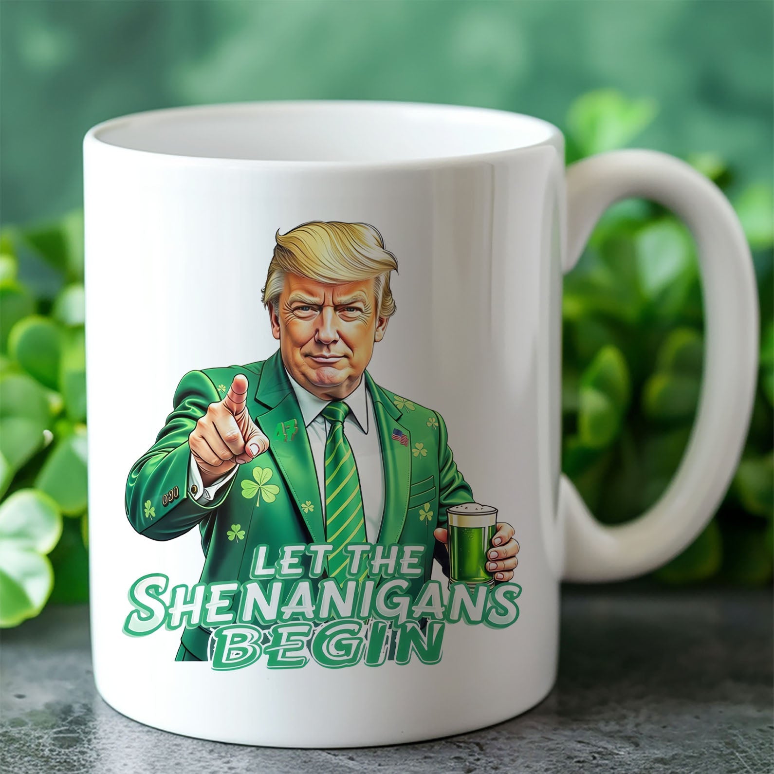Let The Shenanigans Begin Mug, St. Patrick&amp;#39;s Day Mug, Funny Trump Patrick Day White Mug Accent Mug 682050 - GOP