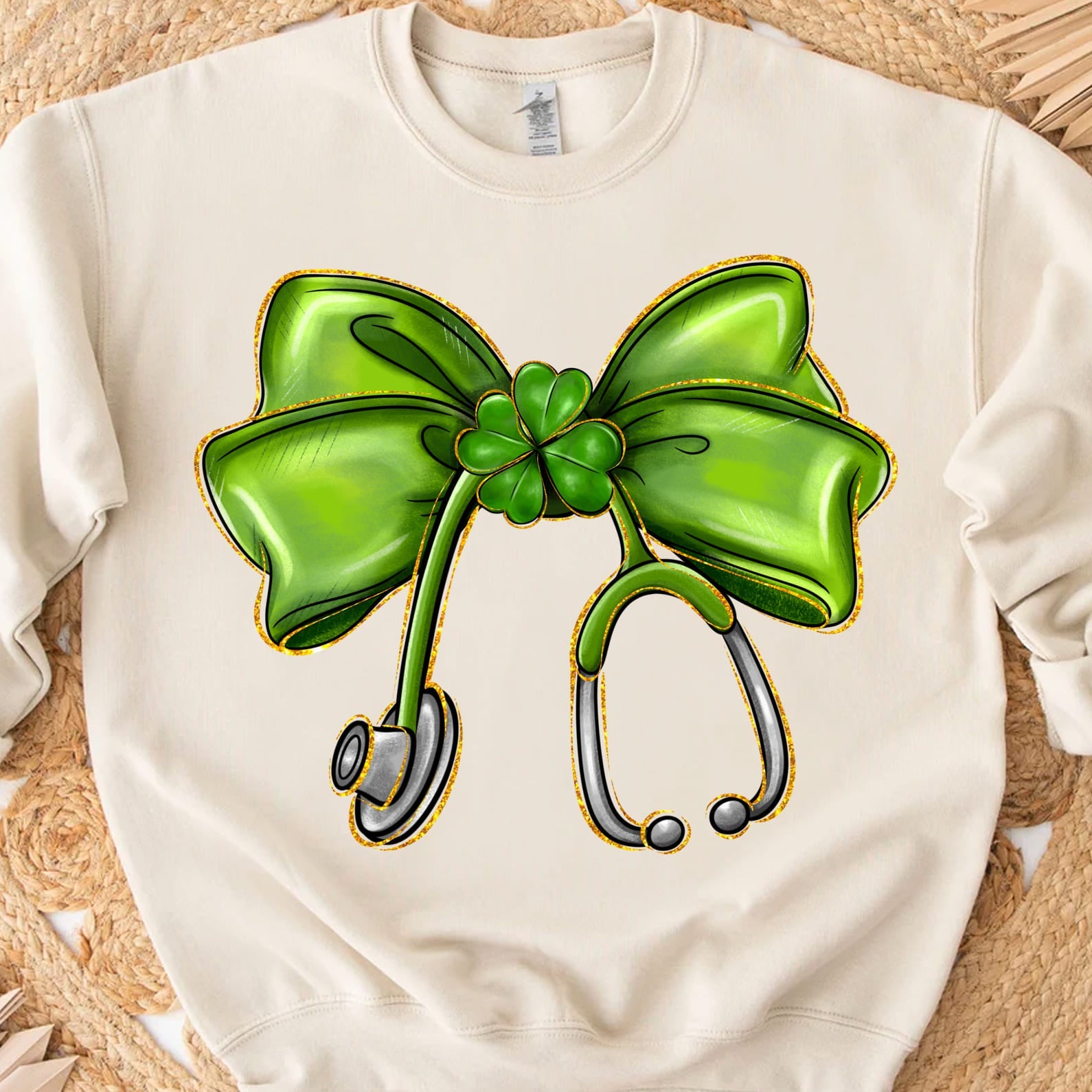 St. Patrick&amp;#39;s Day Nurse Coquette Shirt, St Patricks Sweatshirt, Nurse Bow Ribbon Stethoscope Bright Shirt 682052