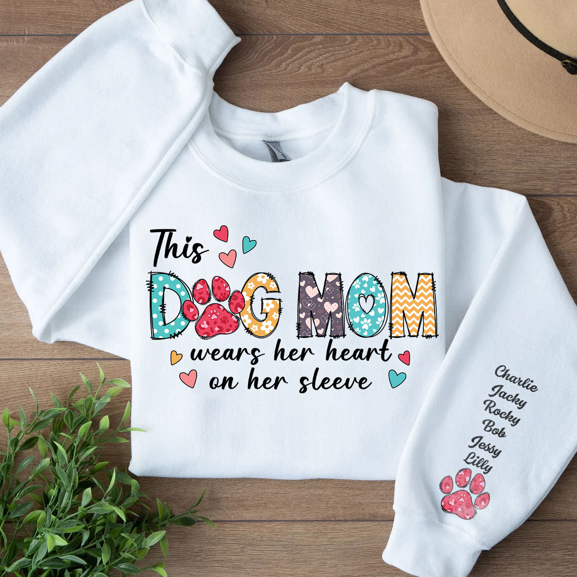 The Dog Mom Custom Name Shirt, Personalized Custom The Dog Mom Sleeve Print Bright Sweatshirt, Mother&amp;#39;s Day Gifts, Gift For Mom, Gift For Wife 682104