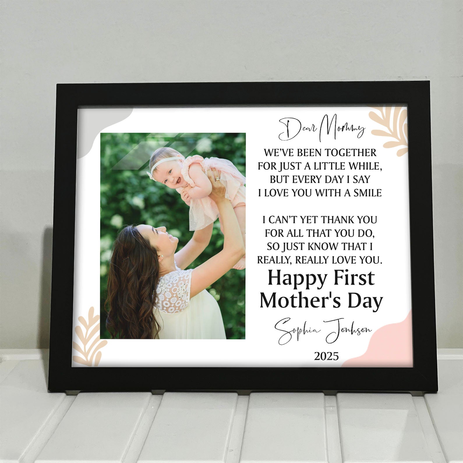 Happy First Mother's Day Picture Frame, Personalize Custom Photo Frame, Family Gift Frame, Gift for Mom, Gift for Wife 682100