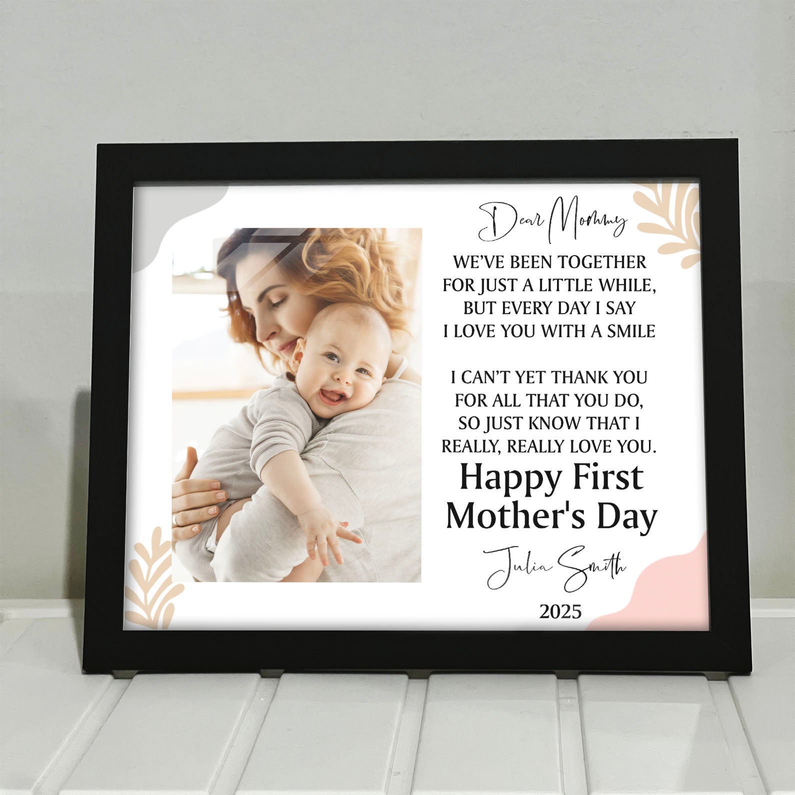 Happy First Mother&amp;#39;s Day Picture Frame, Personalize Custom Photo Frame, Family Gift Frame, Gift for Mom, Gift for Wife 682100
