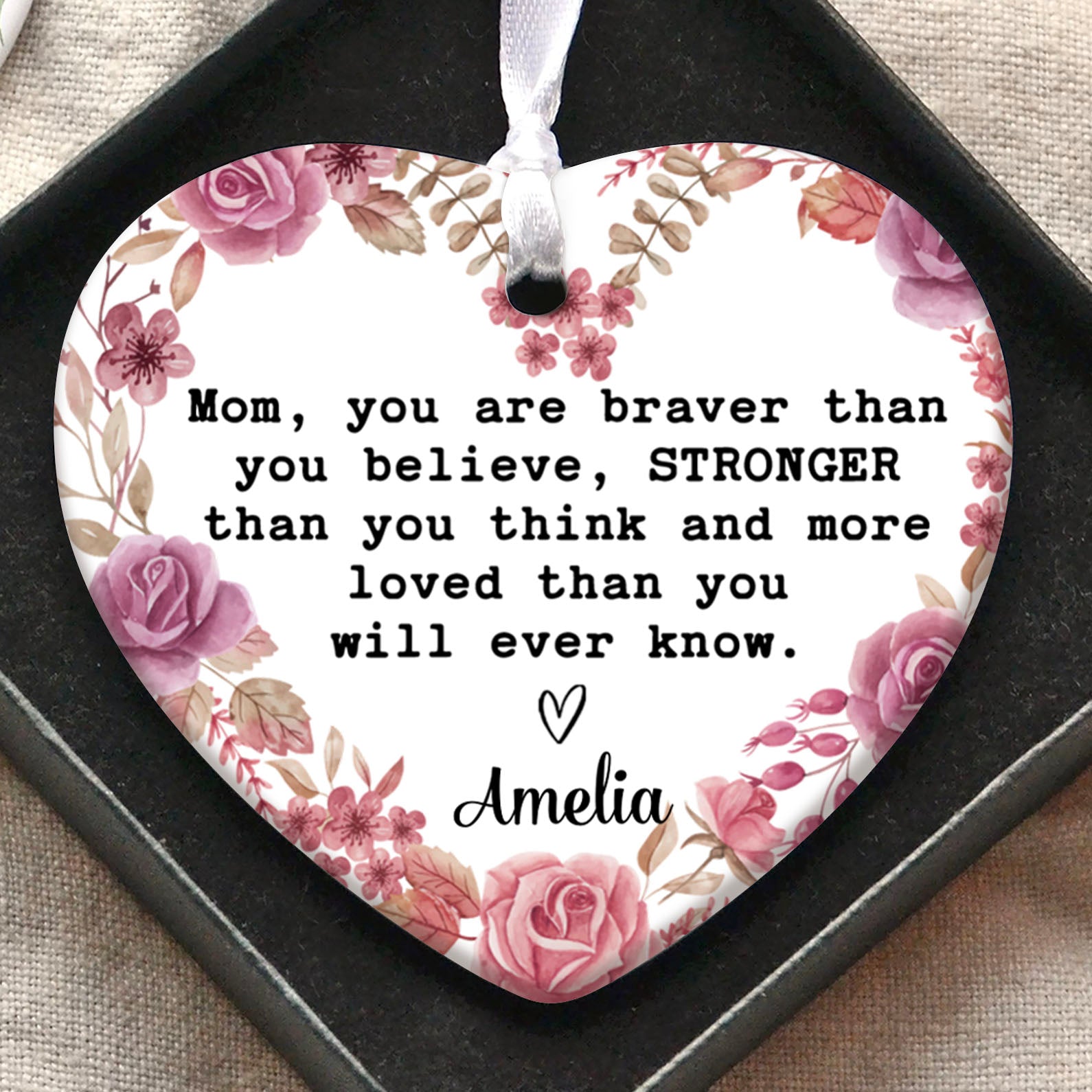 Custom Mom Present Heart Shape Ornament, Personalized Custom Name Mothers Day Ceramic Ornament, Family Gift, Gift for Mom, Gift for Wife 682117