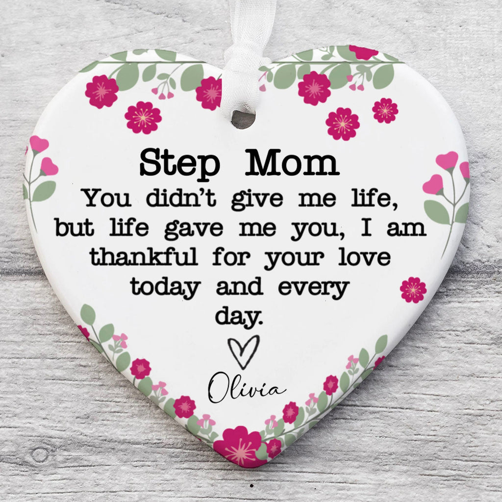 Custom Step Mom Present Ornament, Personalized Custom Name and Title Mothers Day Ceramic Ornament, Family Gift, Gift for Mom, Gift for Wife 682125
